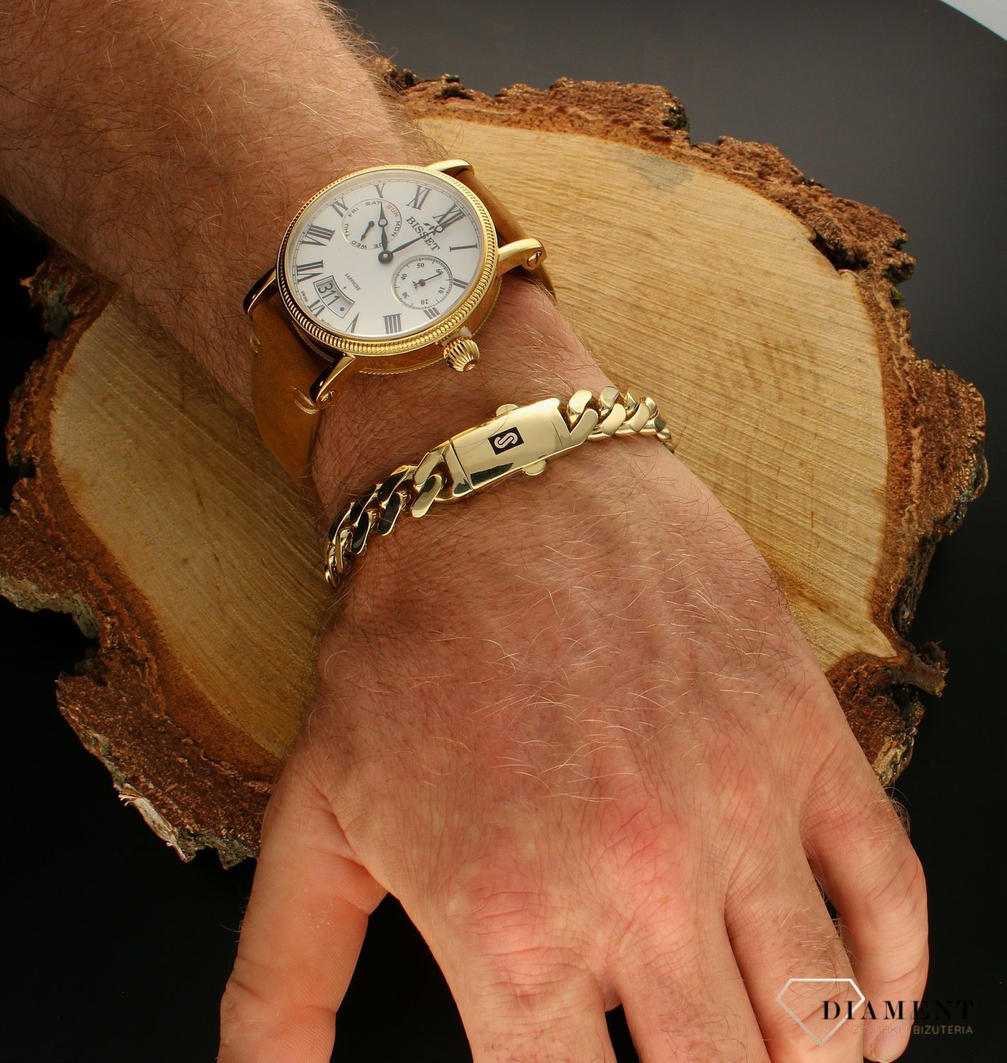 Złota bransoletka 585 Gruba pancerka kwadratowe brzegi DIA-BRA-8613-585s.jpg