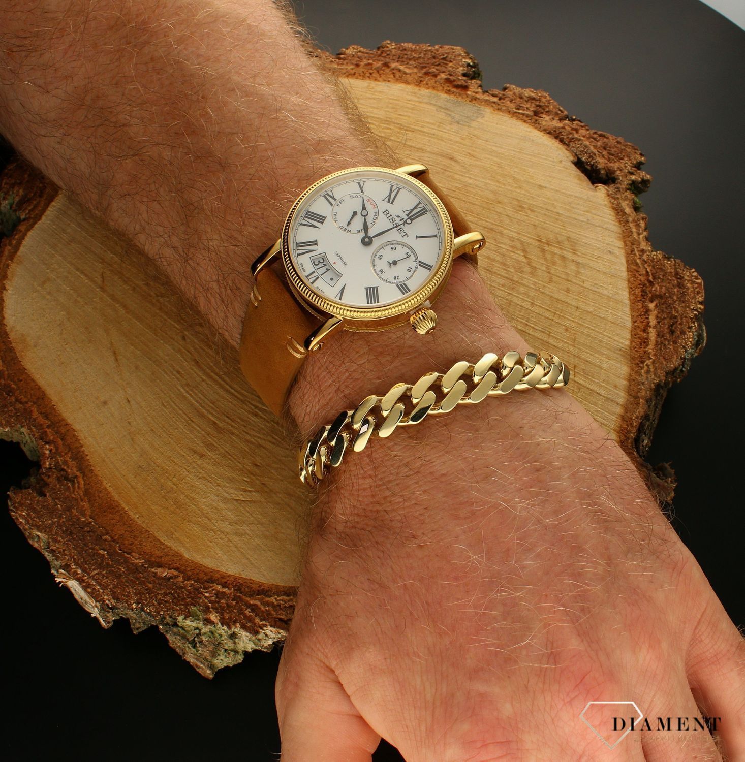 Złota bransoletka 585 Gruba pancerka kwadratowe brzegi DIA-BRA-8613-585s.jpg