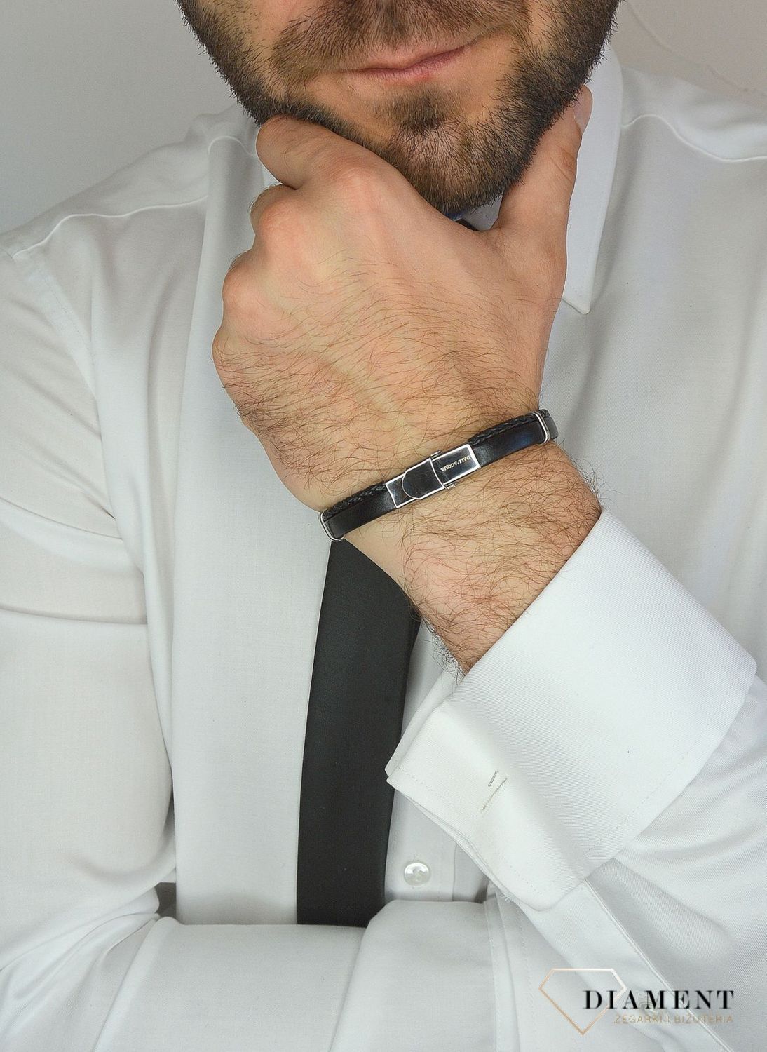 Bransoletka męska skórzana dwa paski z blaszką do graweru DIA-BRA-8618-STAL.jpg
