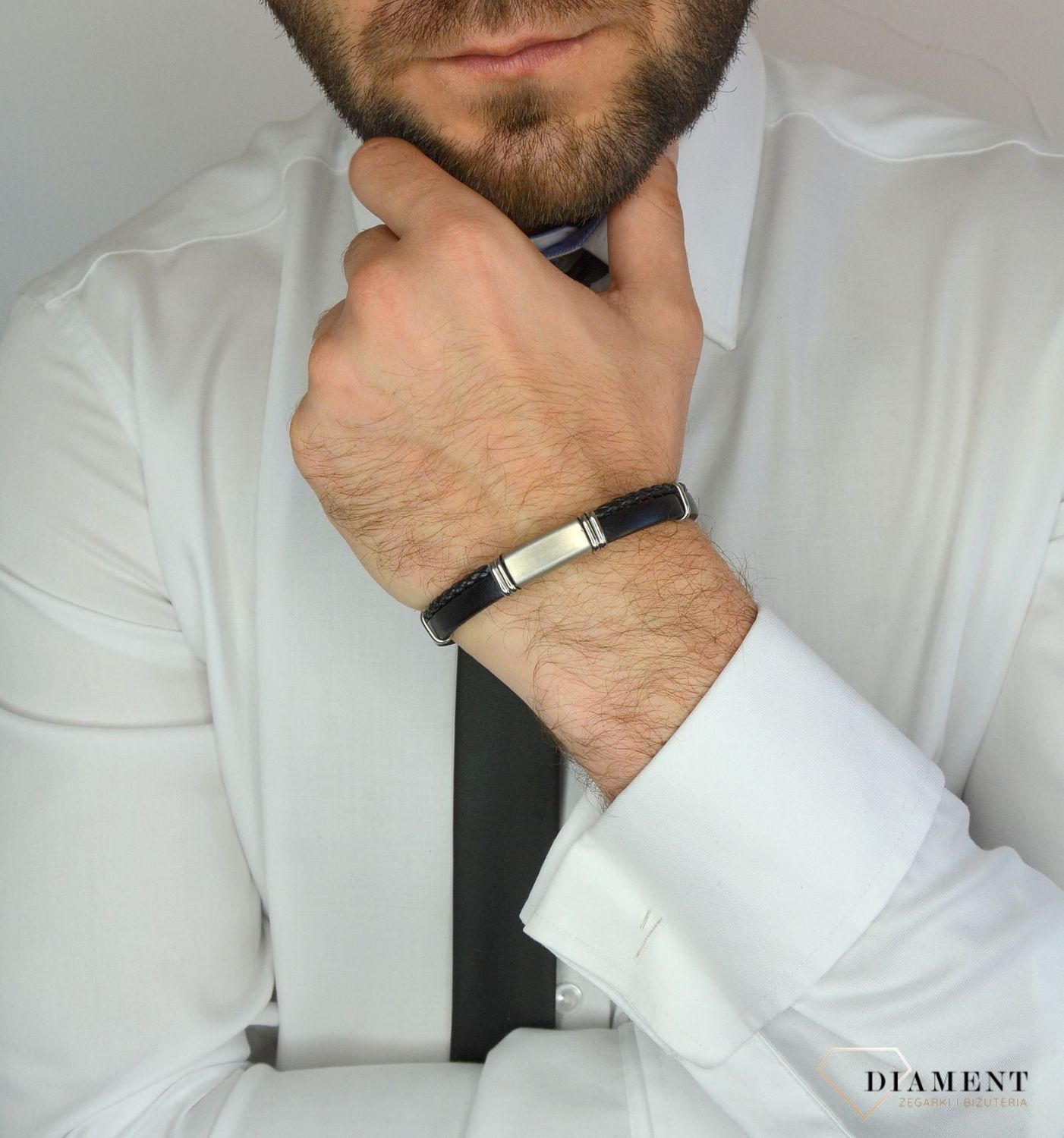 Bransoletka męska skórzana dwa paski z blaszką do graweru DIA-BRA-8618-STAL.jpg