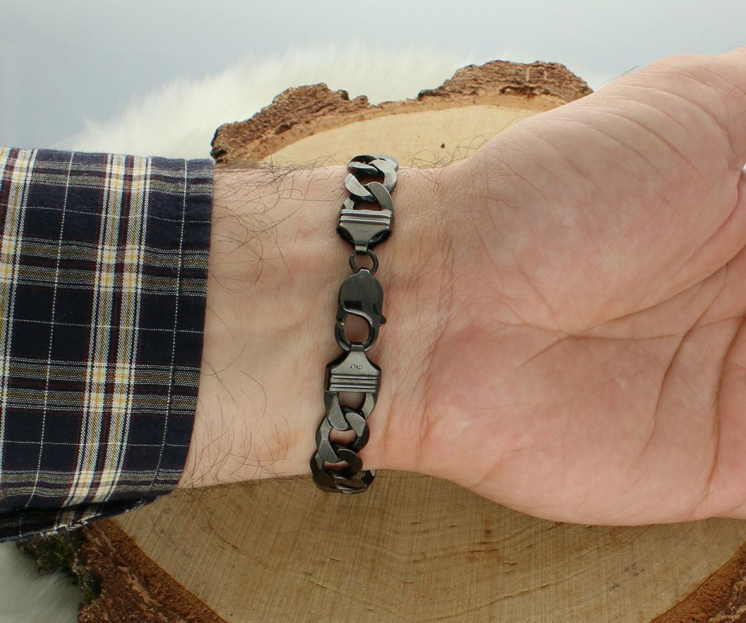 Męska bransoletka srebrna 925- Czarna pancerka 11mm.jpg