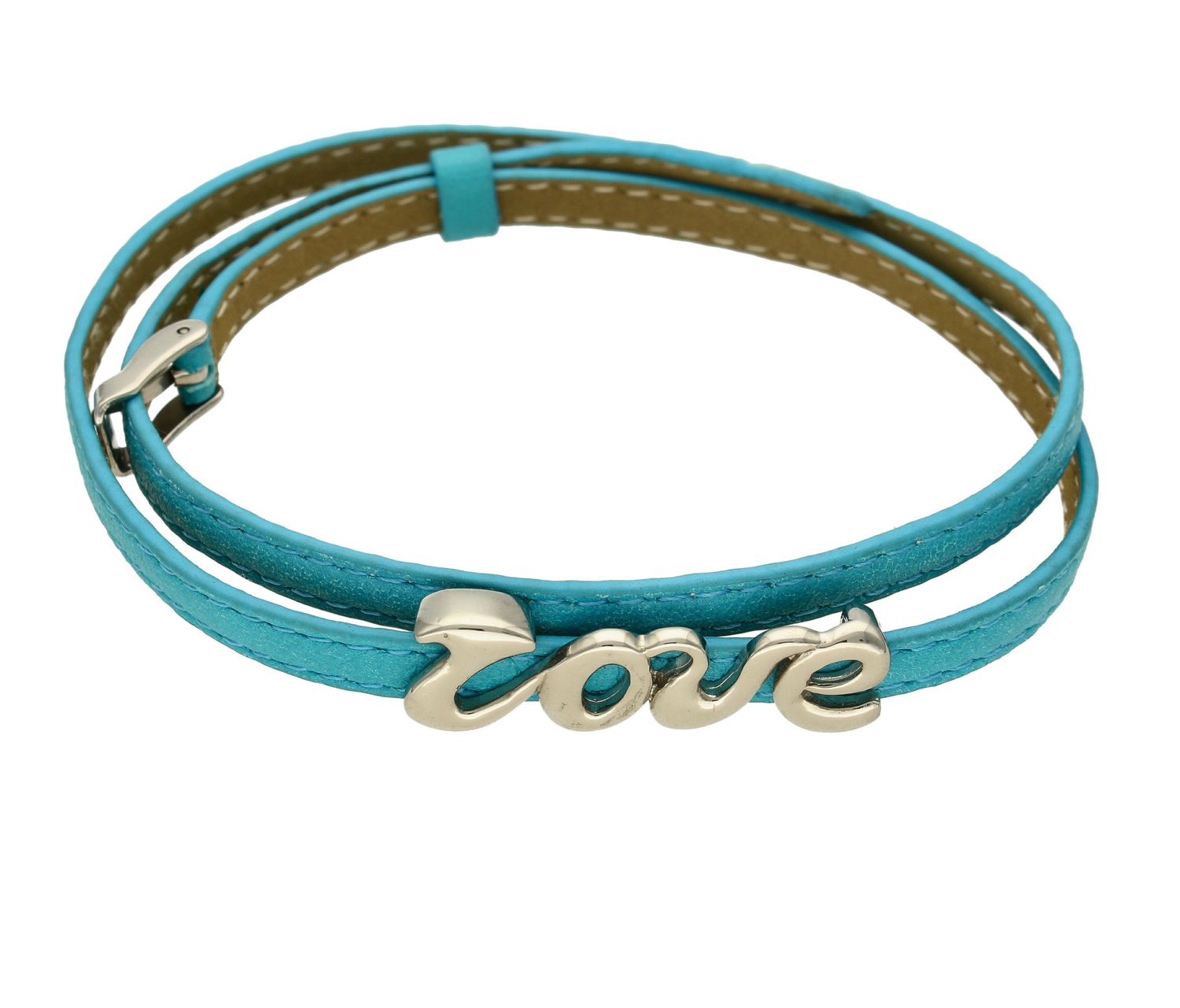 Bransoletka skórzana niebieska z napisem LOVE DIA-BRA-8646-STAL. Bransoletka skórzana niebieska z napisem LOVE. Nowoczesna bransoletka damska polskiej marki  wykonana ze skóry naturalnej w kolorze niebieskim, zdobiona stalow.jpg