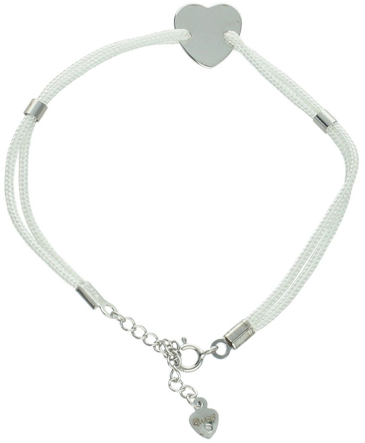 Bransoletka damska ze srebra 925 z serduszkiem na białym sznureczku. Model DIA-BRA-8827-925 – delikatna, symboliczna biżuteria na co dzień i na prezent. Regulowana długość!1.jpg