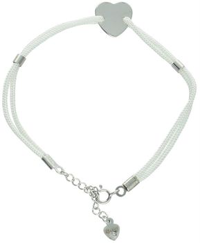 Bransoletka damska ze srebra 925 z serduszkiem na białym sznureczku. Model DIA-BRA-8827-925 – delikatna, symboliczna biżuteria na co dzień i na prezent. Regulowana długość!1.jpg