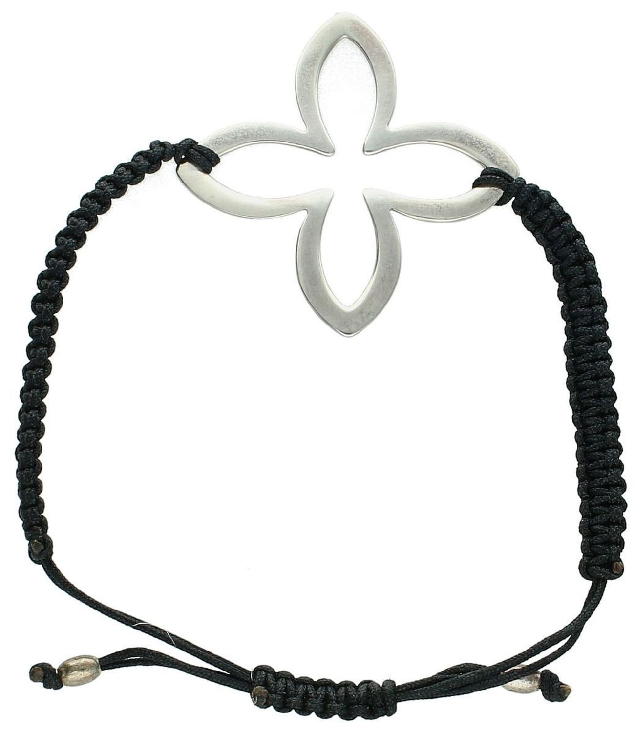 Bransoletka damska na czarnym sznureczku z dużą koniczynką ze srebra próby 925. Zapięcie ściągane. Symbol szczęścia i elegancji – idealna na prezent.1.jpg