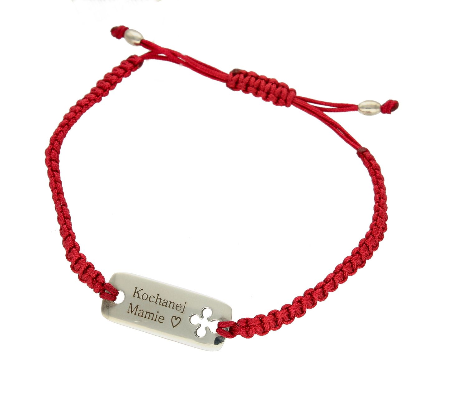 Bransoletka damska srebrna, czerwony rzemyk ''Kochanej mamie'' Prezent na Dzień Mamy DIA-BRA-8851-92 (1).jpg