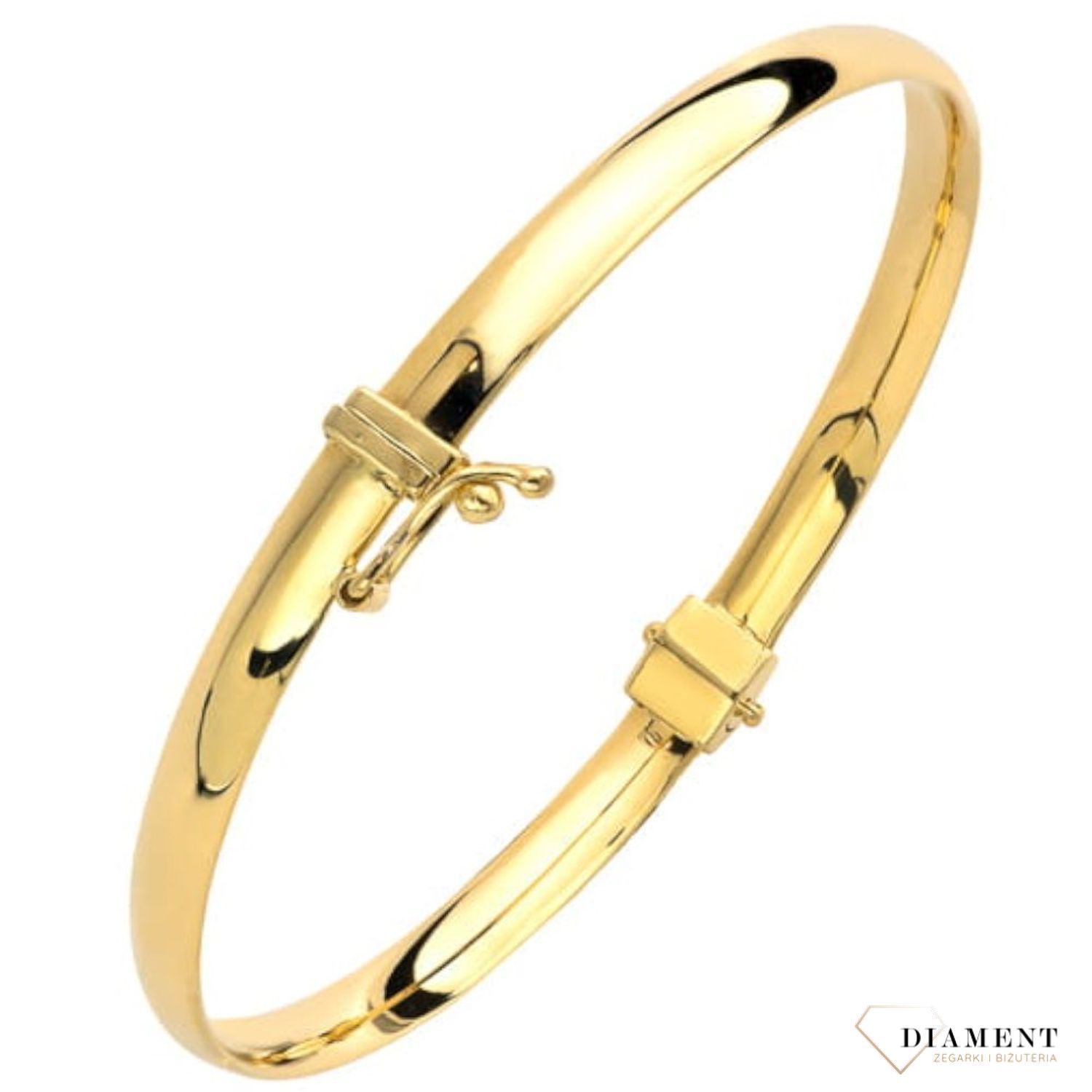 Złota bransoletka sztywna 'Gładkie złoto' 585 DIA-BRA-9051-585  Klasyczna, sztywna bransoletka w kształcie koła wykonana z wysokiej próby złota 585. Dzięki swojemu wyjątkowemu wykonaniu i uniwersalnemu kształtowi pasuje do w.jpg