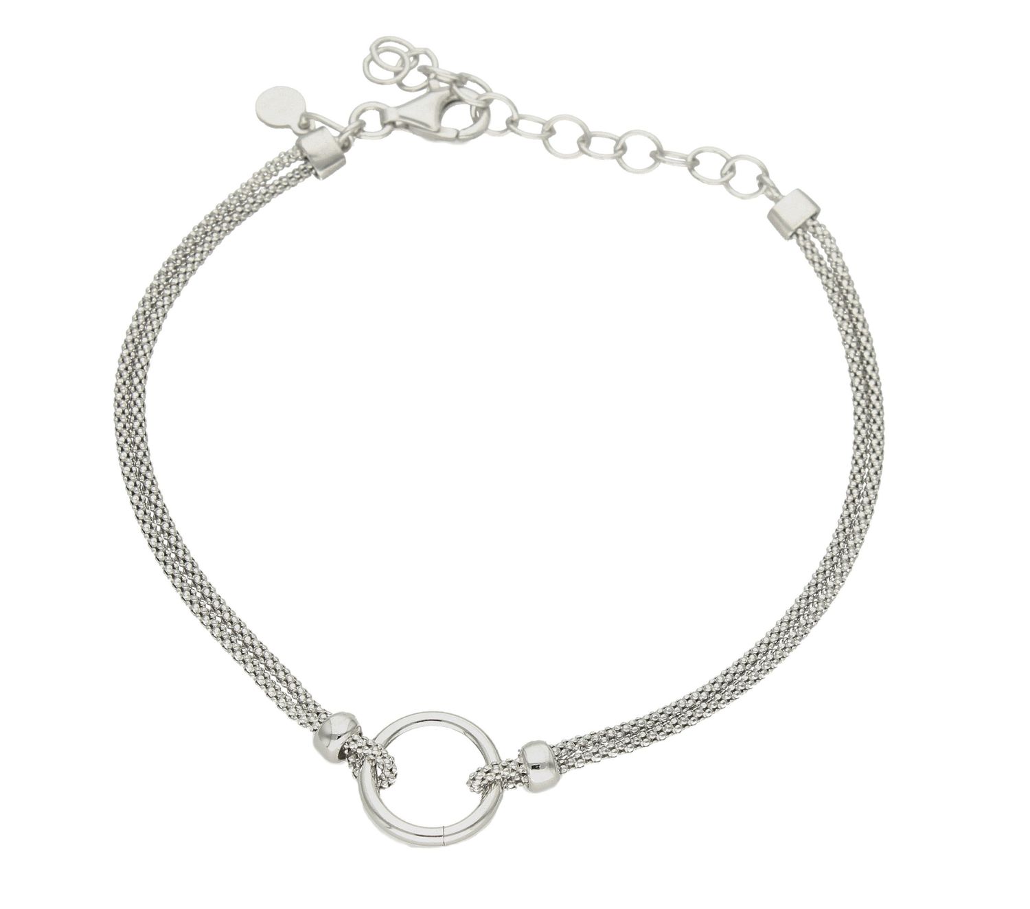 Bransoletka srebrna damska podwójny łańcuszek z kółeczkiem w środku DIA-BRA-9109-925. Delikatna bransoletka wykonana z najwyższej próby srebra 925 o modnym splocie z kółeczkiem pośrodku. Idealny pomysł na prezent (2).jpg