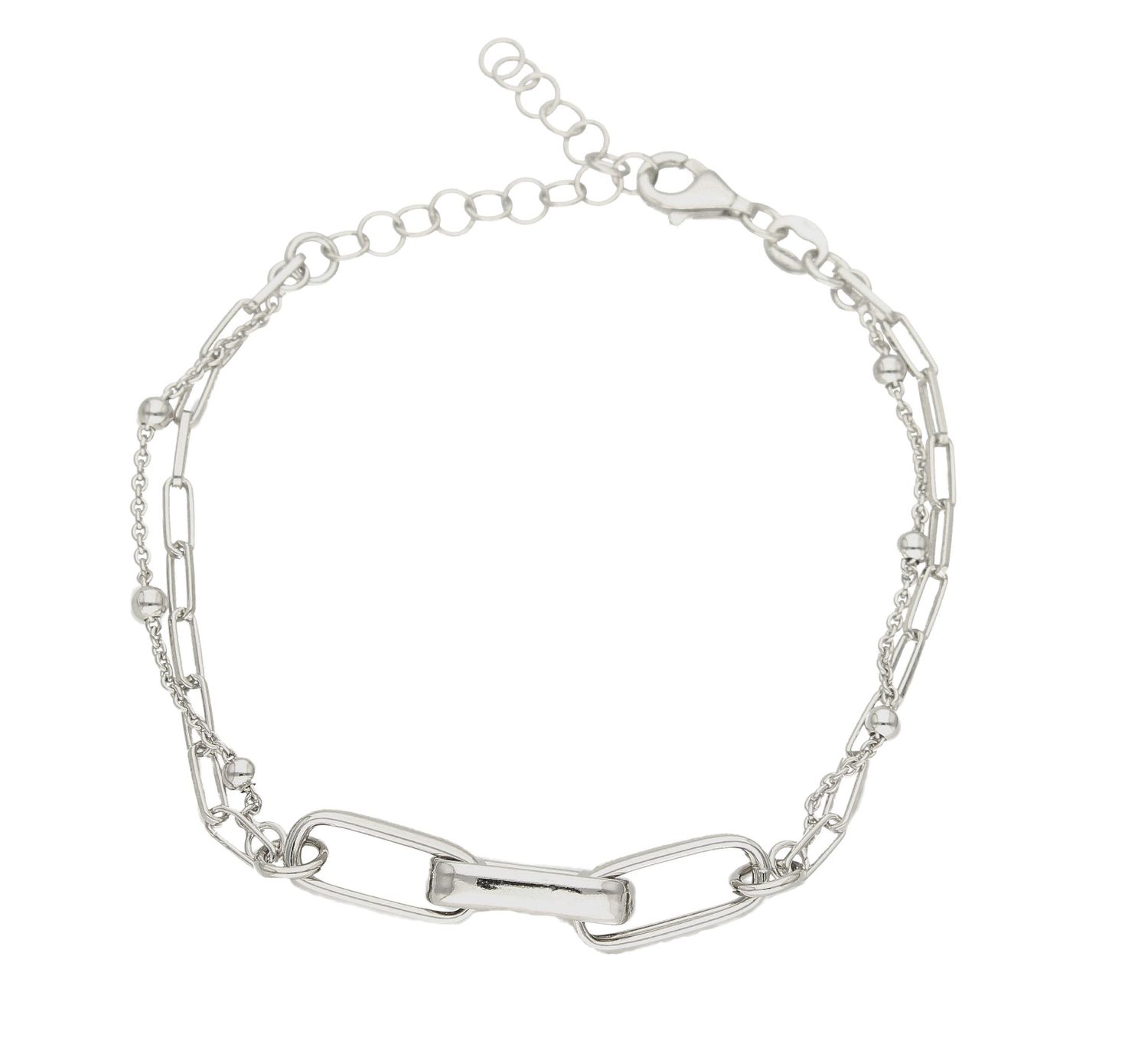 Srebrna bransoletka podwójny łańcuszek Spinacze DIA-BRA-9114-925. Delikatna bransoletka wykonana z najwyższej próby srebra  925 z elementami ozdobnymi w formie spinaczy. Idealny pomysł na prezent (2).jpg