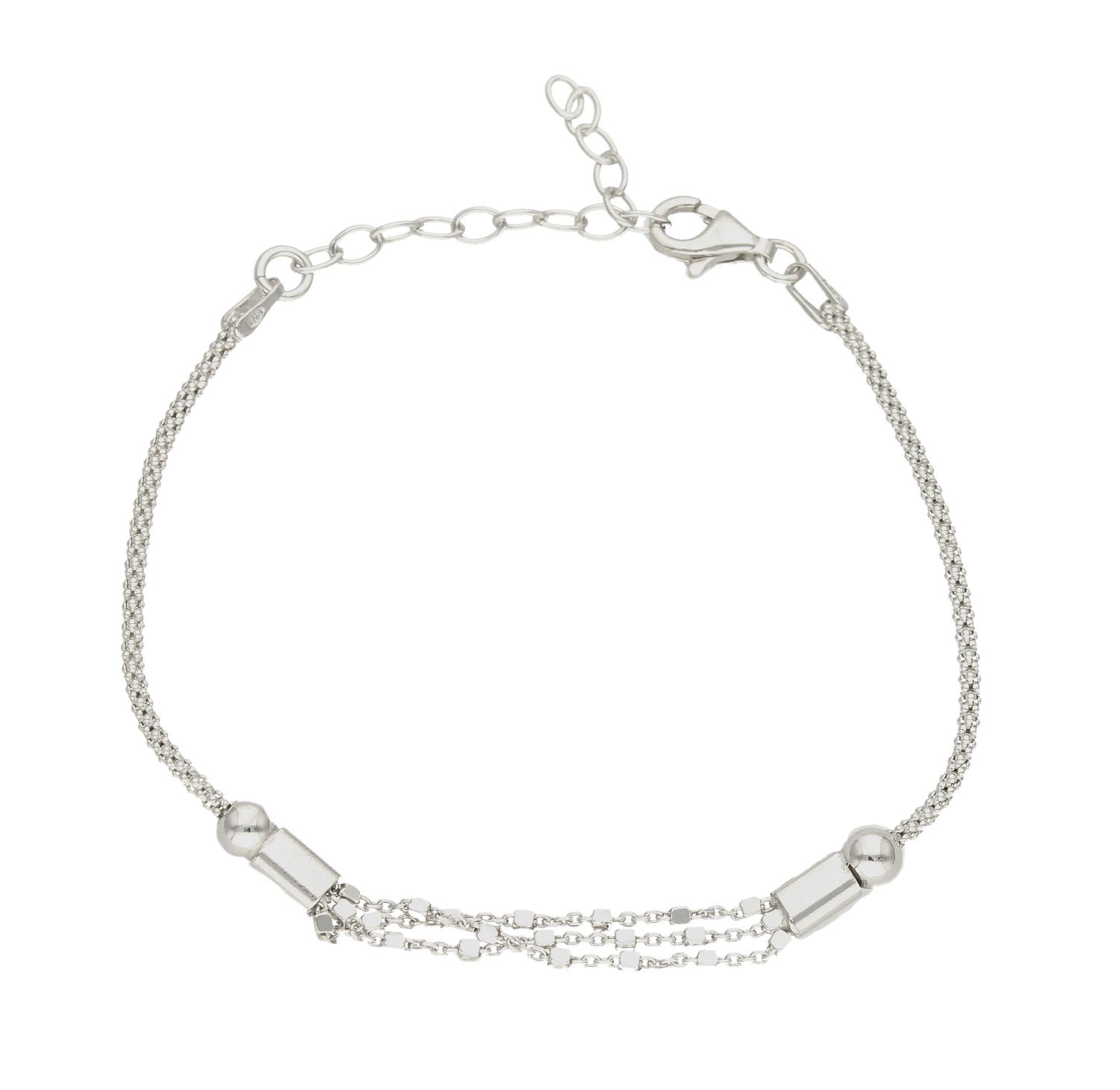 Bransoletka srebrna damska klasyczna DIA-BRA-9115-925. Delikatna bransoletka wykonana z najwyższej próby srebra 925 o modnym klasycznym splocie z ozdobnym łańcuszkiem . Idealny pomysł na prezent (1).jpg