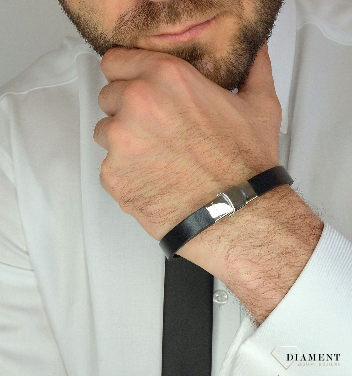 Bransoletka męska skórzana z blaszką DIA-BRA-9194-STAL.jpg