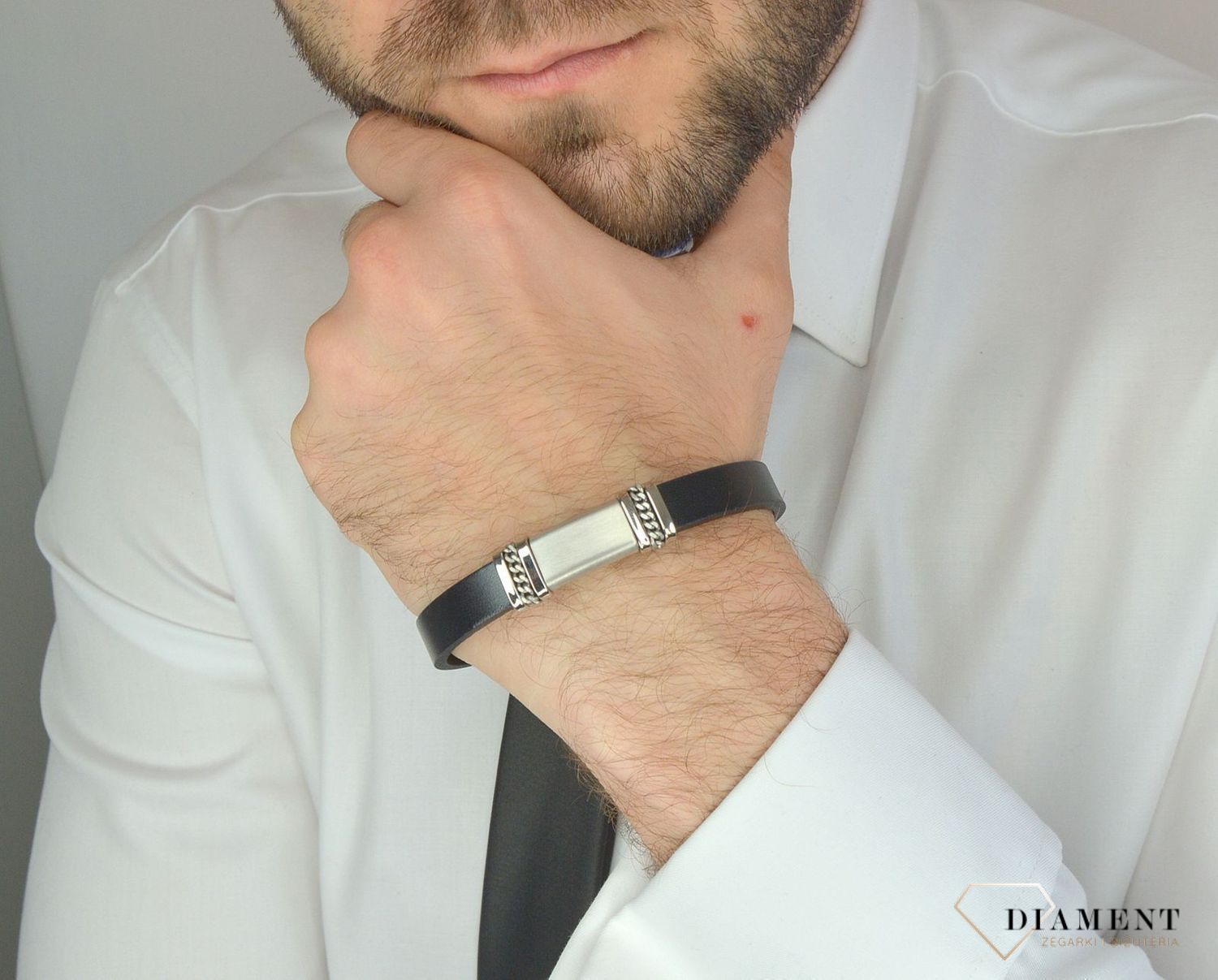 Bransoletka męska skórzana z blaszką DIA-BRA-9194-STAL.jpg
