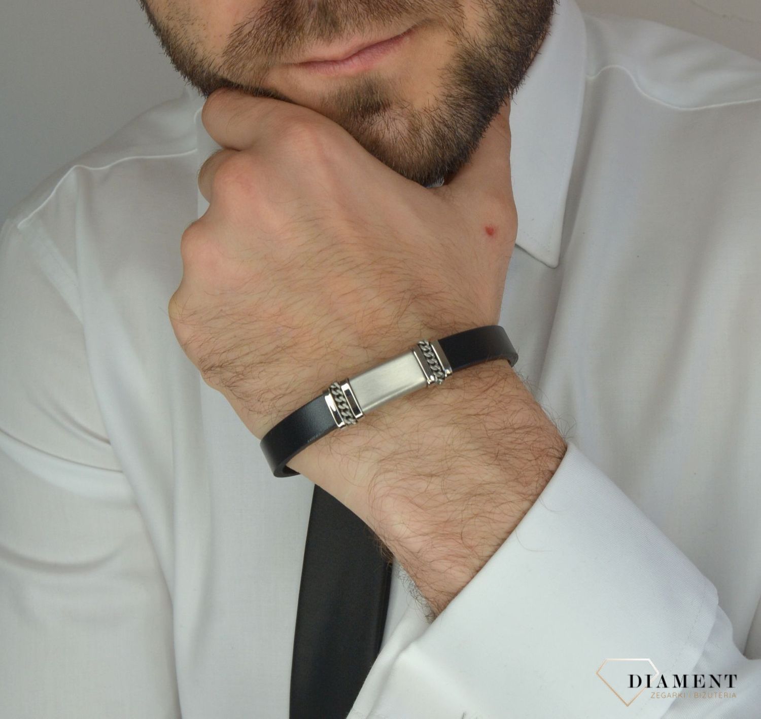 Bransoletka męska skórzana z blaszką DIA-BRA-9194-STAL.jpg