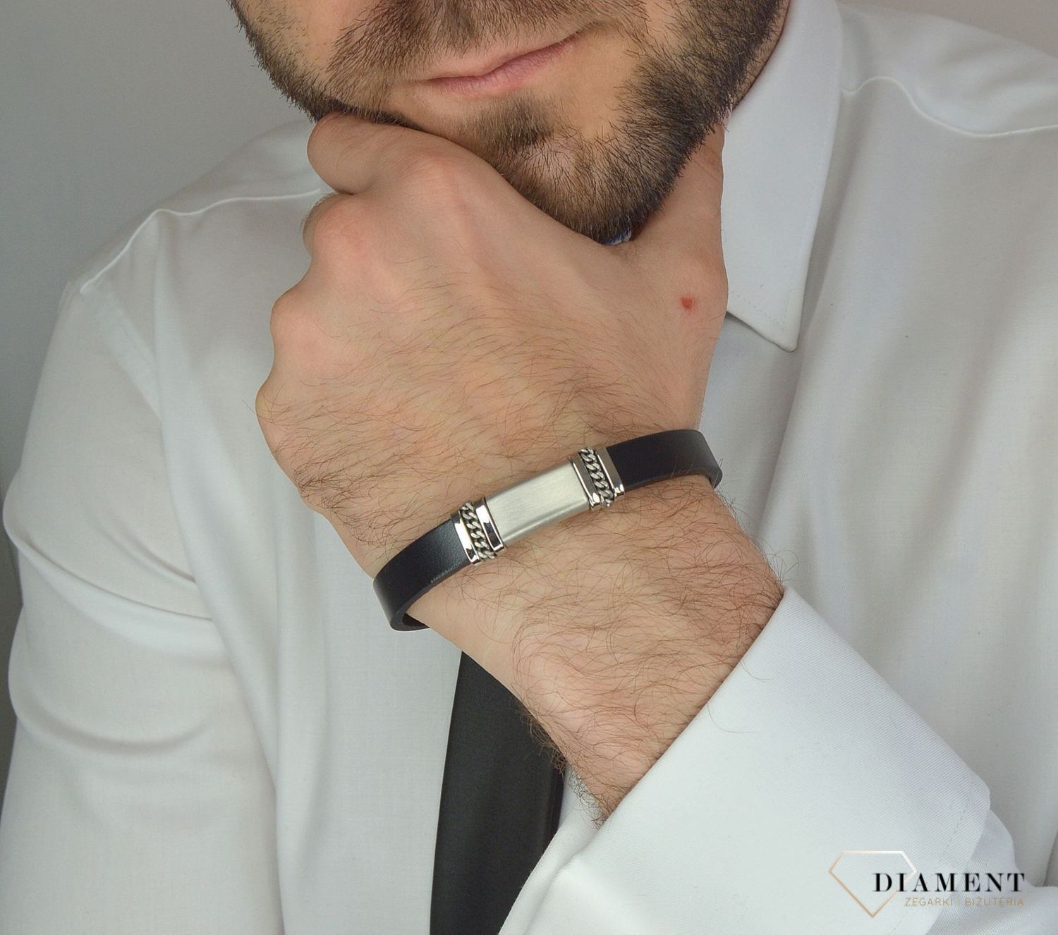 Bransoletka męska skórzana z blaszką DIA-BRA-9194-STAL.jpg