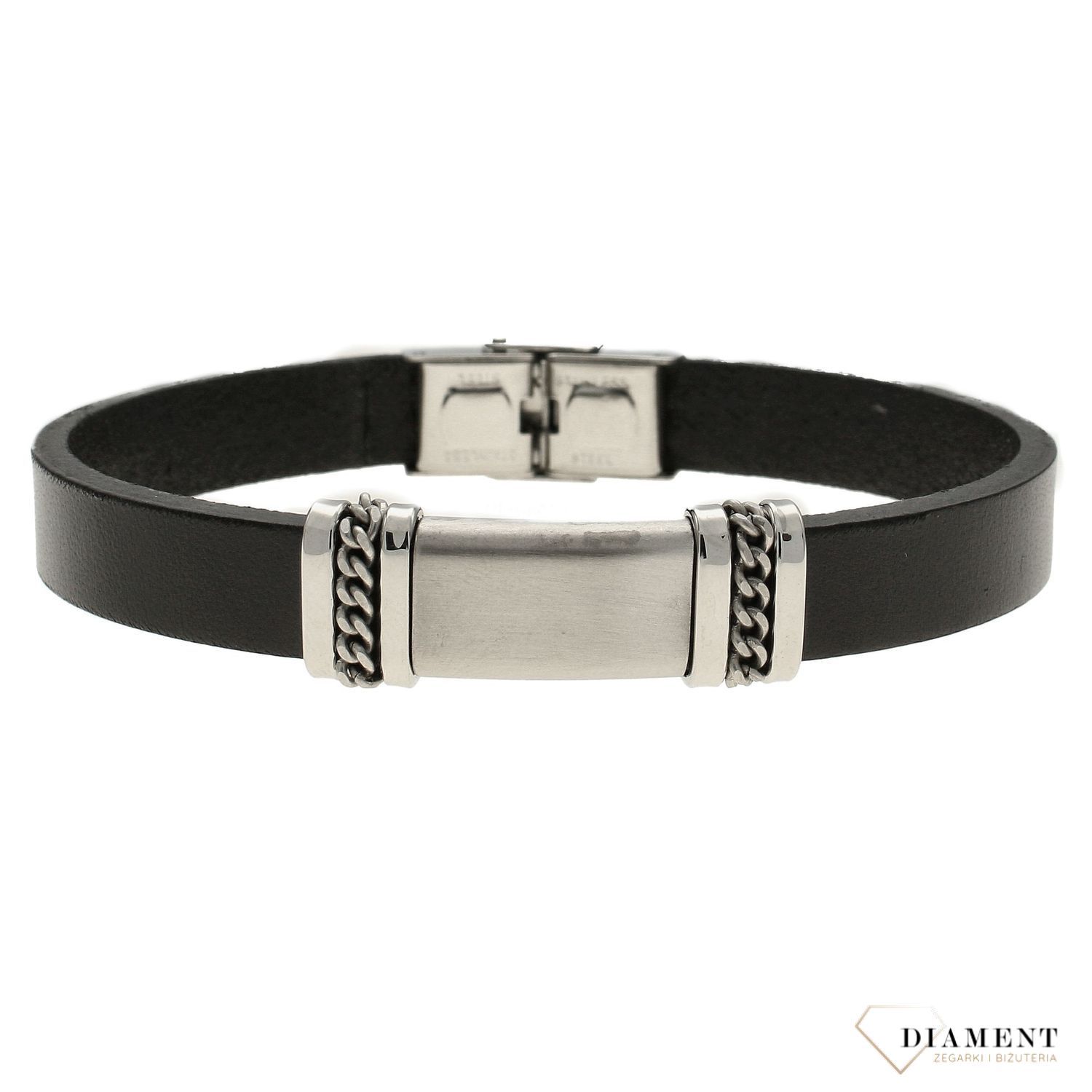 Bransoletka męska skórzana z blaszką DIA-BRA-9194-STAL.jpg