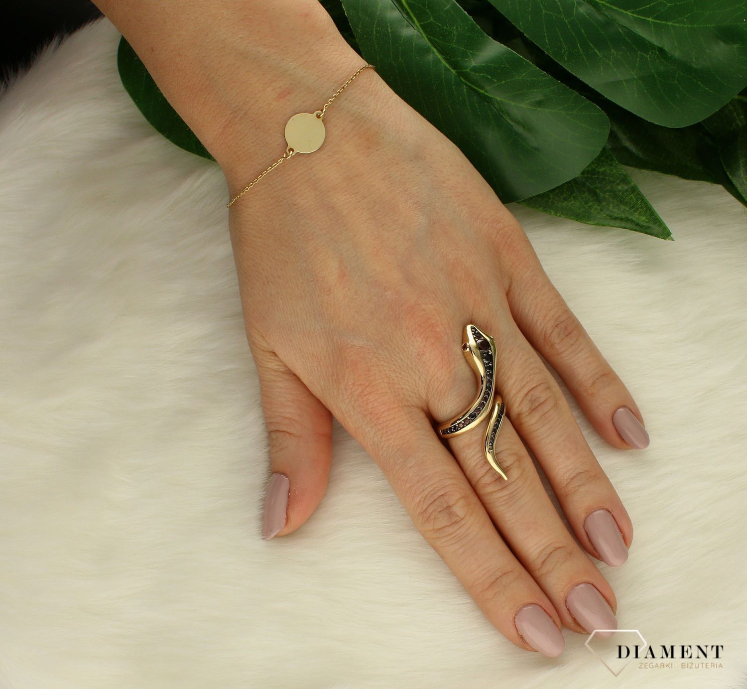 Srebrna bransoletka damska pozłacana z kółkiem blaszka DIA-BRA-9363-925sd.jpg