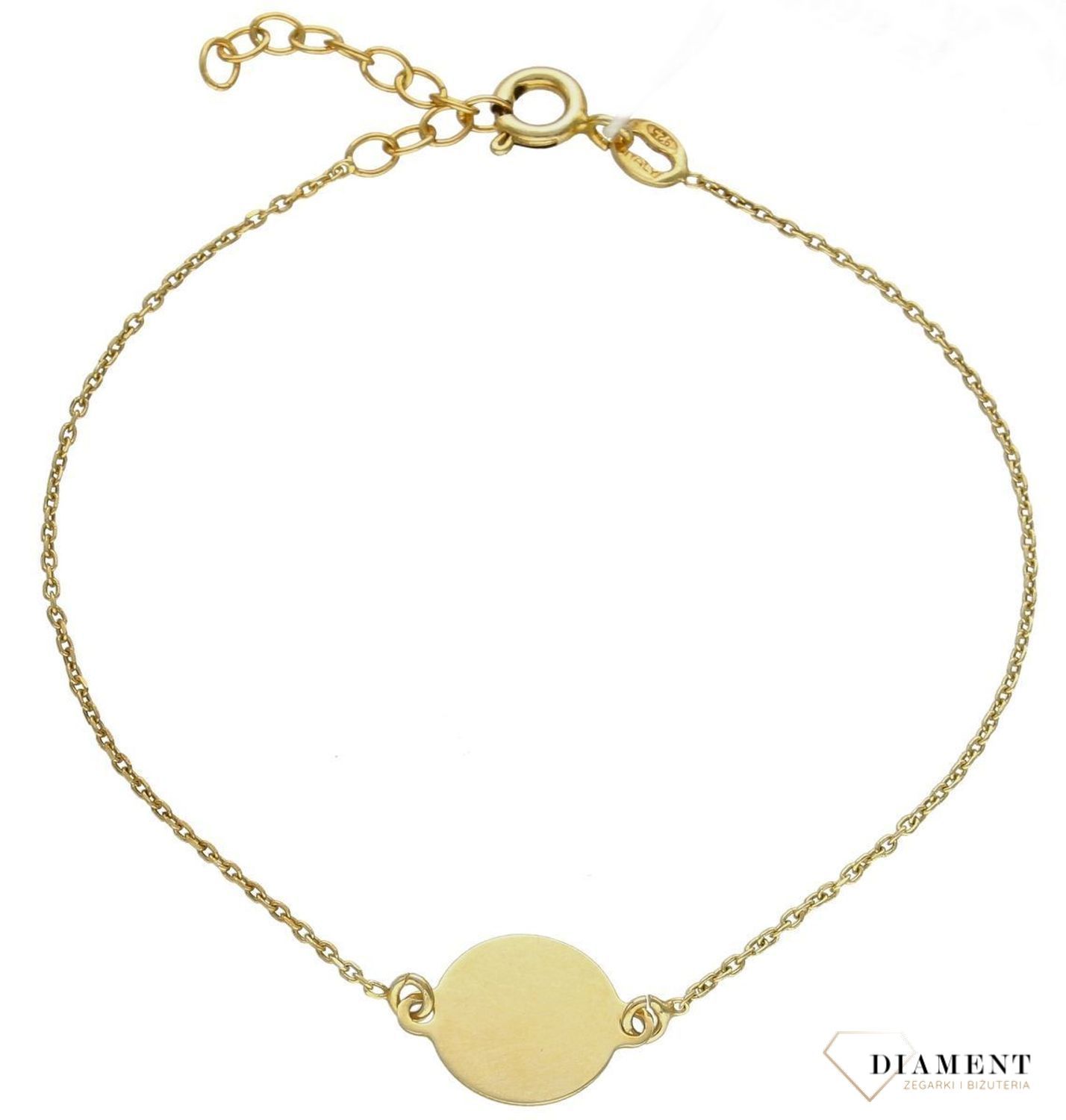 Srebrna bransoletka damska pozłacana z kółkiem blaszka DIA-BRA-9363-925sd.jpg