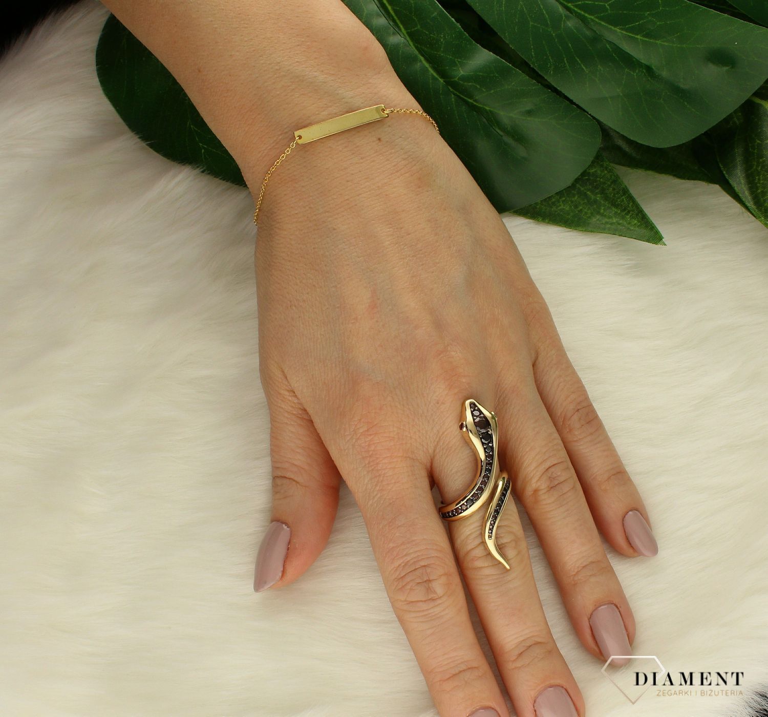 Złota bransoletka damska z podłużną blaszką Srebro 925 DIA-BRA-9364-925as.jpg