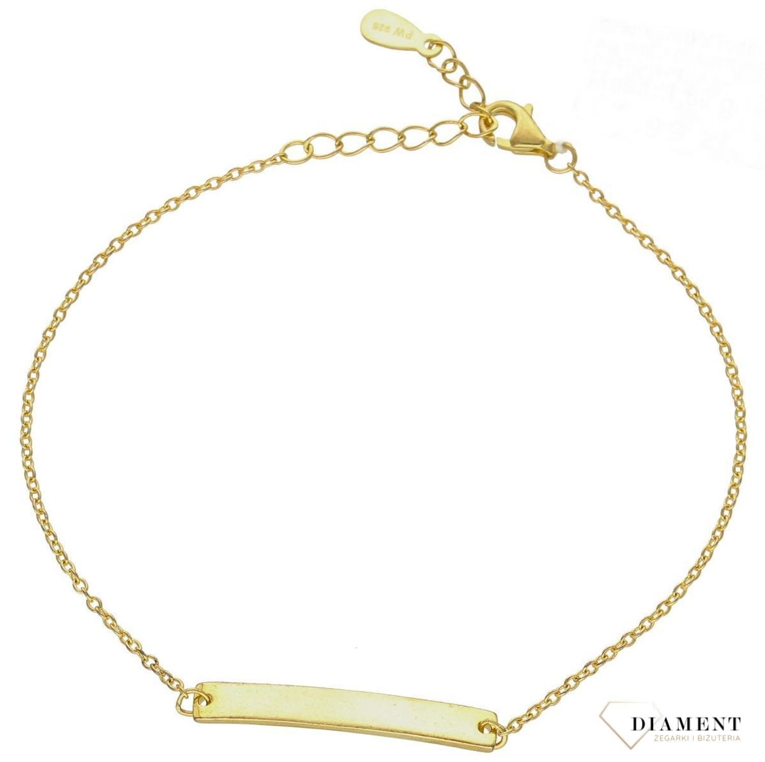 Złota bransoletka damska z podłużną blaszką Srebro 925 DIA-BRA-9364-925as.jpg