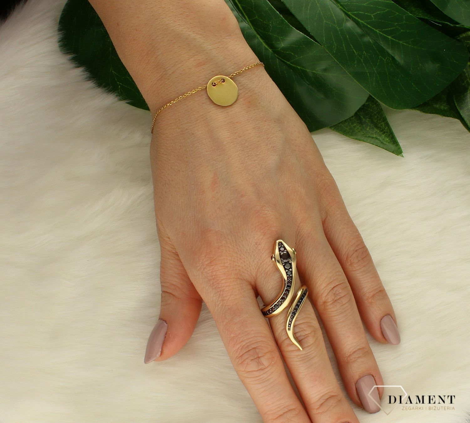 Srebrna bransoletka damska pozłacana z kółkiem blaszka DIA-BRA-9365-925df.jpg