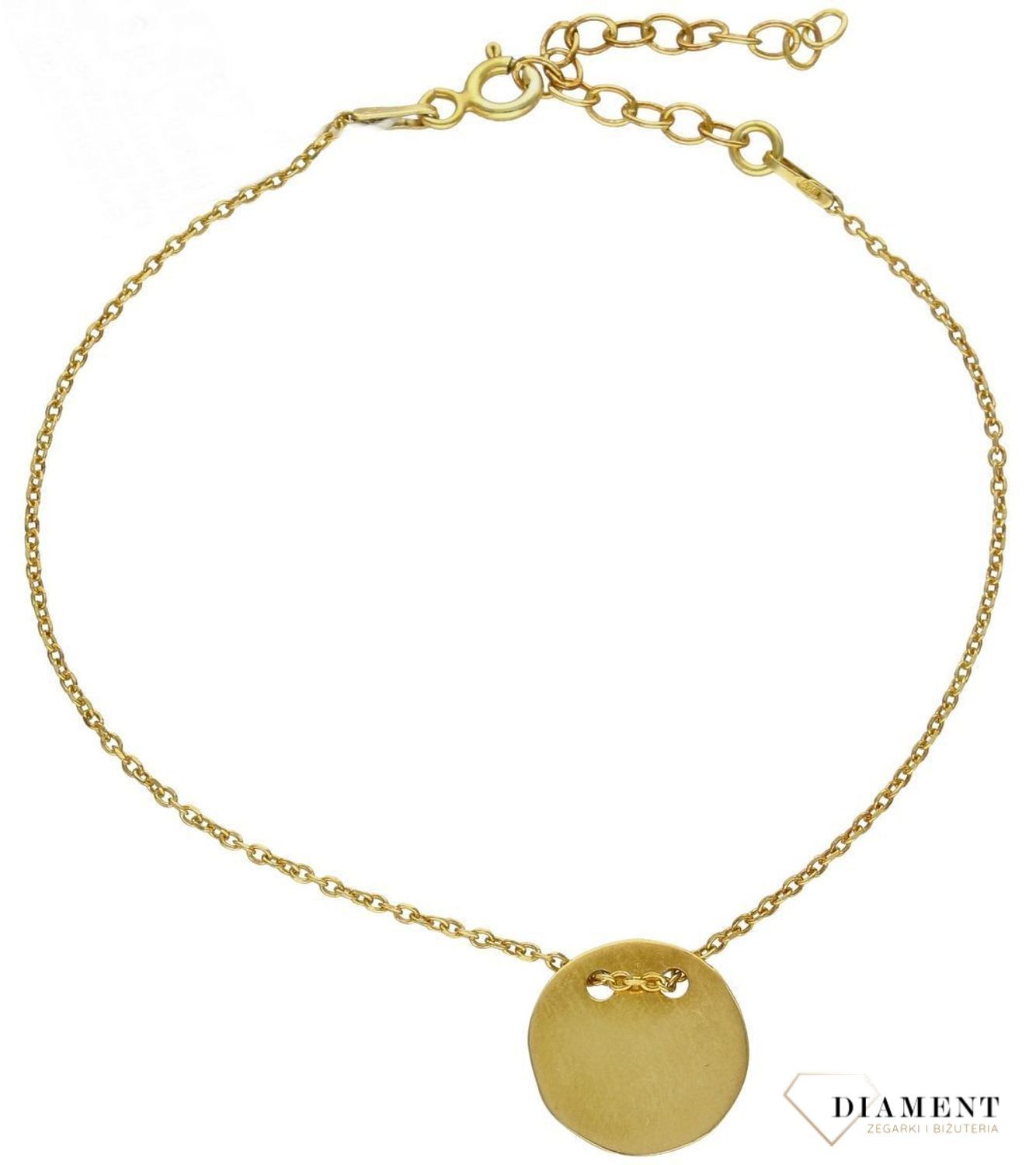 Srebrna bransoletka damska pozłacana z kółkiem blaszka DIA-BRA-9365-925df.jpg