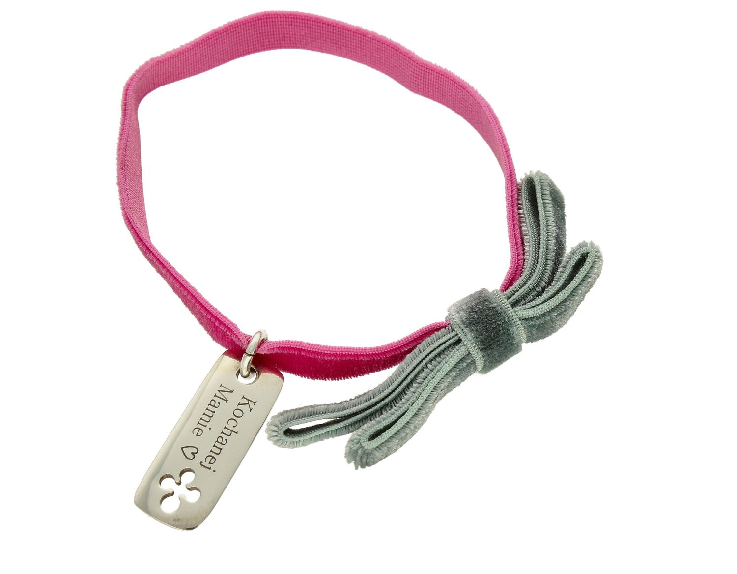 Bransoletka damska różowo-zielona wstążka z zawieszką ''Kochanej mamie'' DIA-BRA-9367-925 (2).jpg