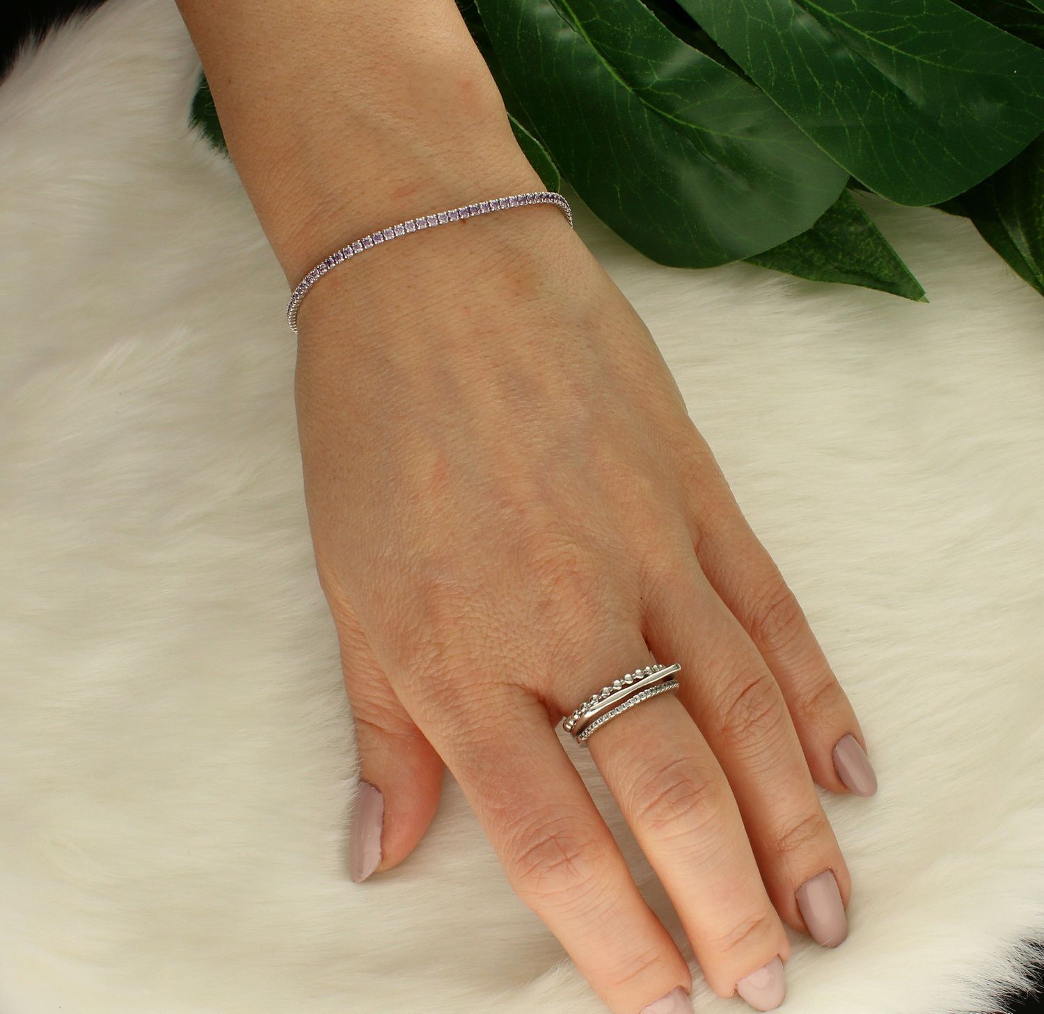 Srebrna bransoletka damska kosteczka Fioletowe kamienie DIA-BRA-9656-925d.jpg