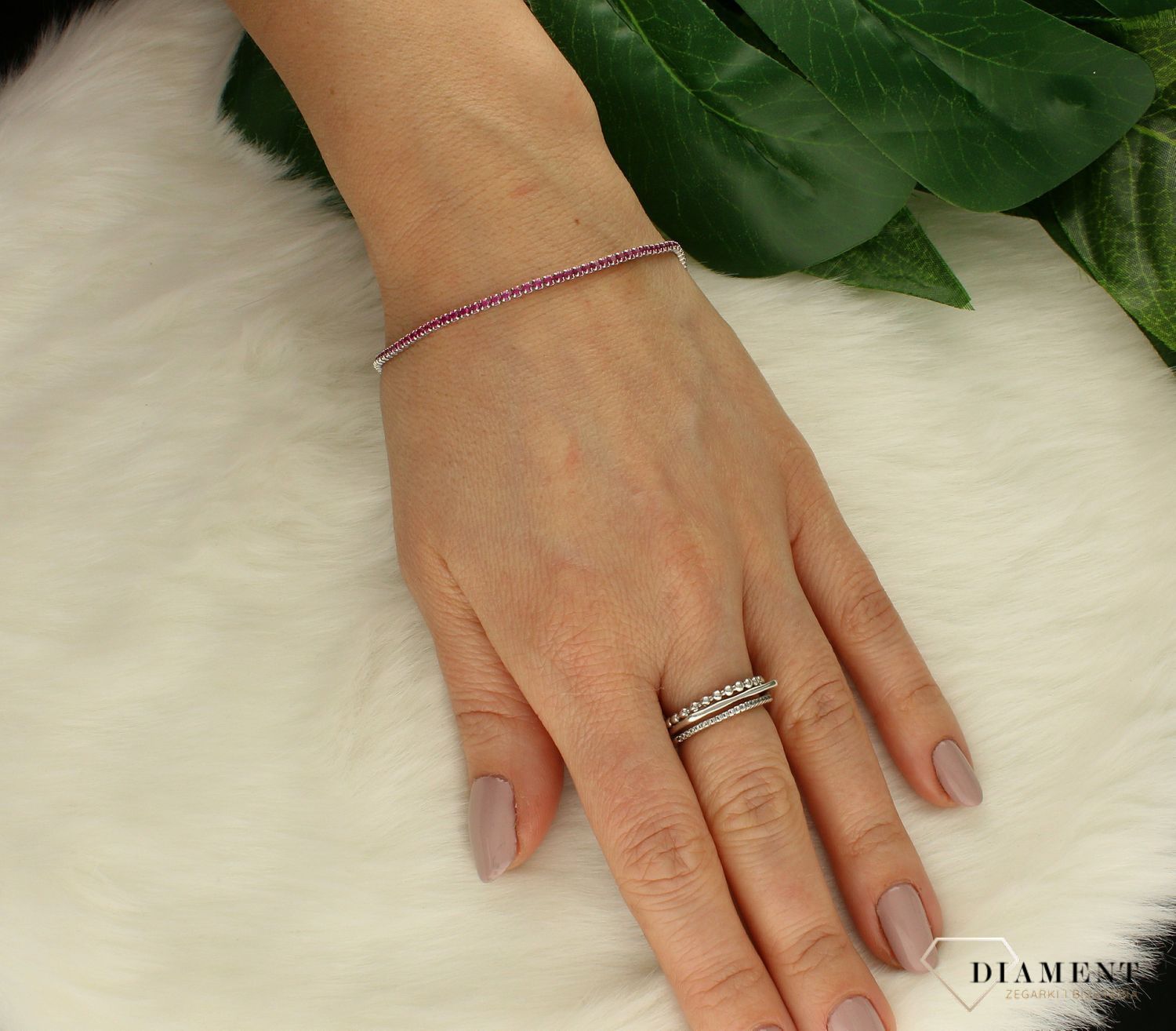 Srebrna bransoletka damska kosteczka z różowymi cyrkoniami DIA-BRA-9657-925d.jpg