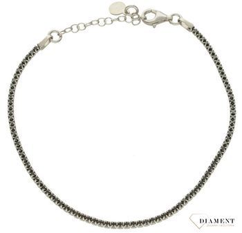 Srebrna bransoletka damska złączone czarne kamienie 2 mm DIA-BRA-9663-925cv.jpg