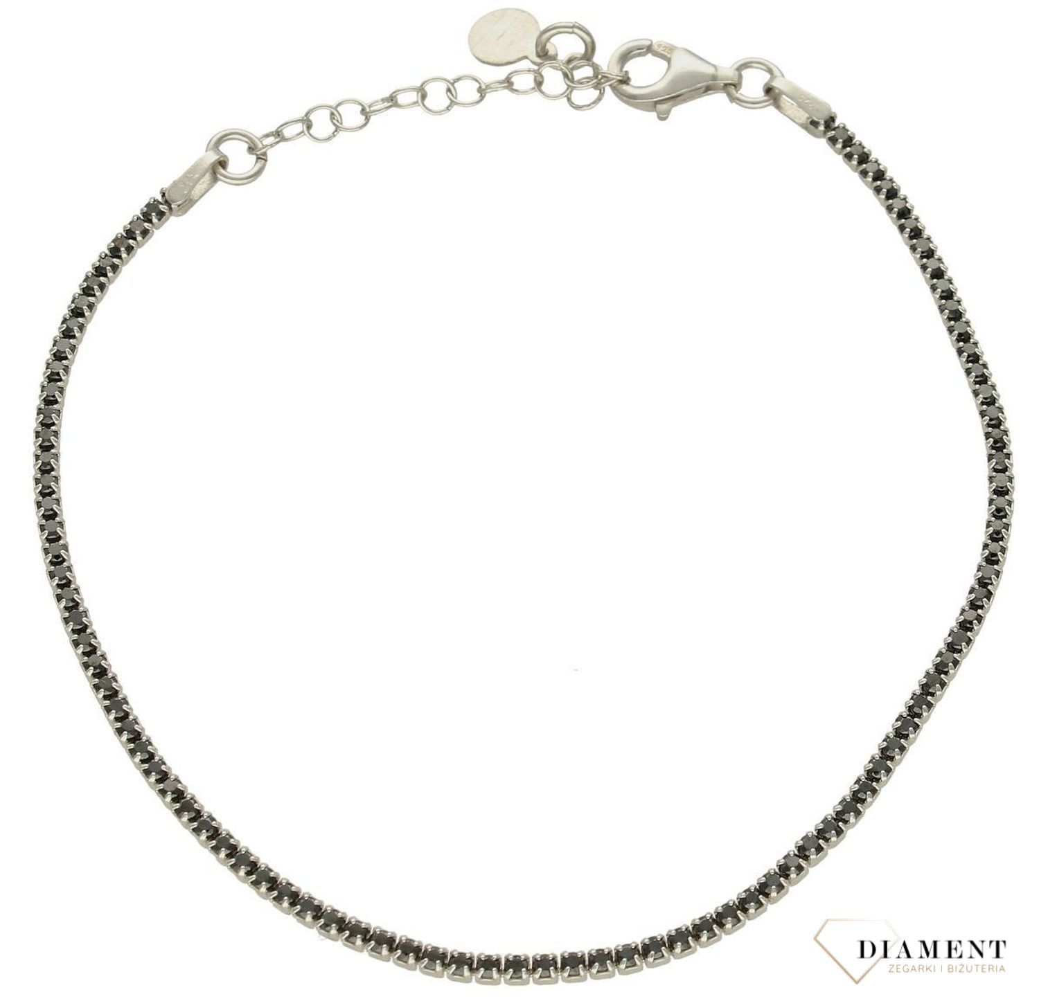 Srebrna bransoletka damska złączone czarne kamienie 2 mm DIA-BRA-9663-925cv.jpg