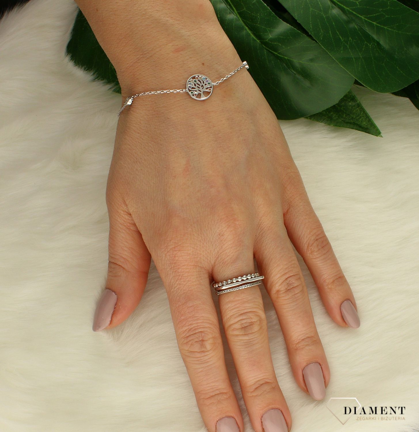 Srebrna bransoletka damska celebrytka drzewko szczęścia DIA-BRA-9666-925ds.jpg