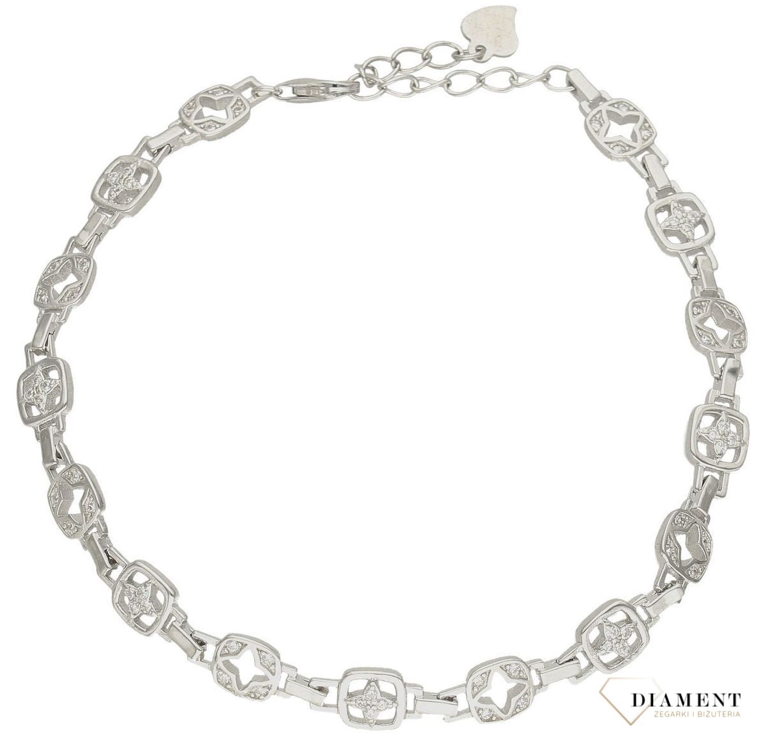 Srebrna bransoletka damska drobne kwiatki w kwadracie DIA-BRA-9668-925df.jpg