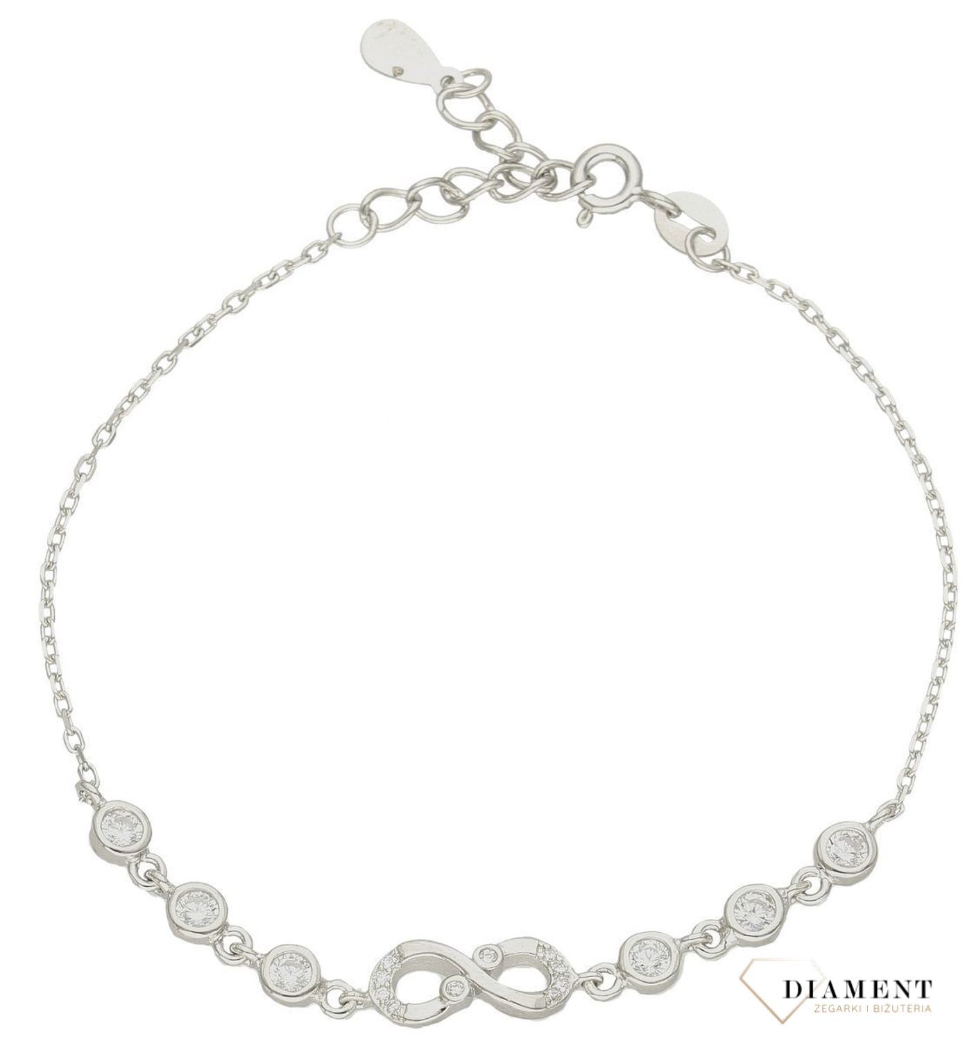 Srebrna bransoletka damska nieskończoność z cyrkoniami DIA-BRA-9671-925ds.jpg