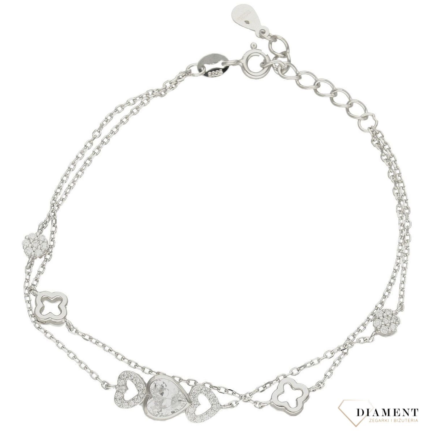 Srebrna bransoletka damska celebrytka potrójne serduszko DIA-BRA-9672-925ds.jpg