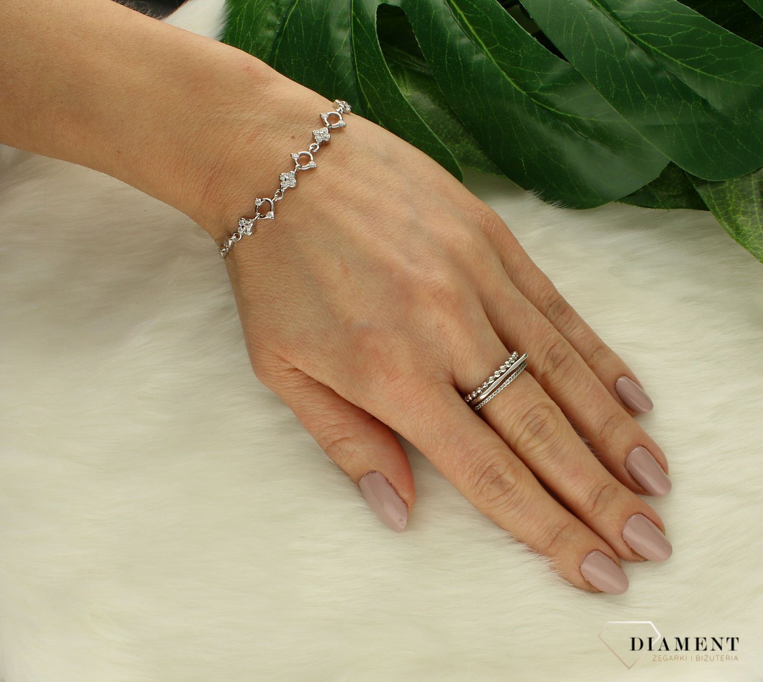Srebrna bransoletka damska drobne kwiatki z cyrkoniami DIA-BRA-9674-925df (2).jpg