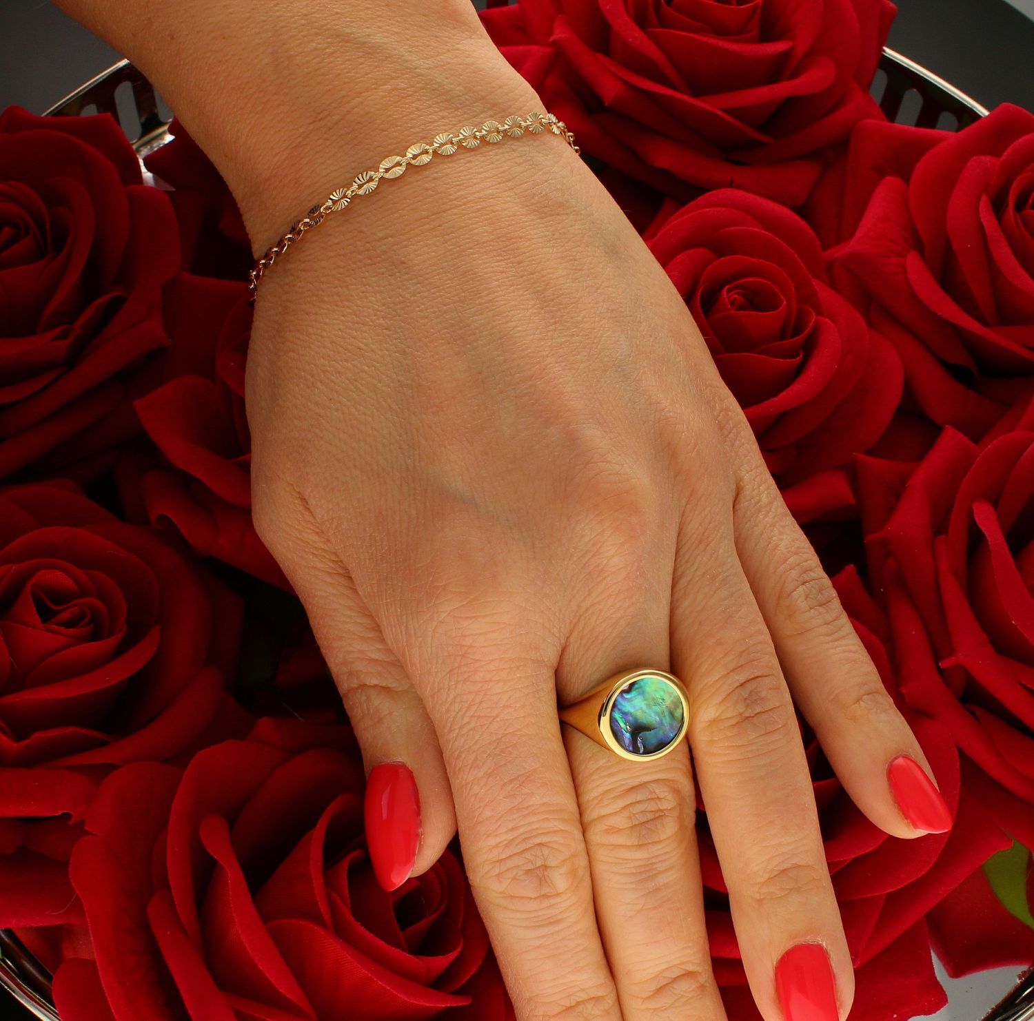 Złota damska bransoletka 585 fakturowane owalne ogniwka DIA-BRA-9784-585.jpg