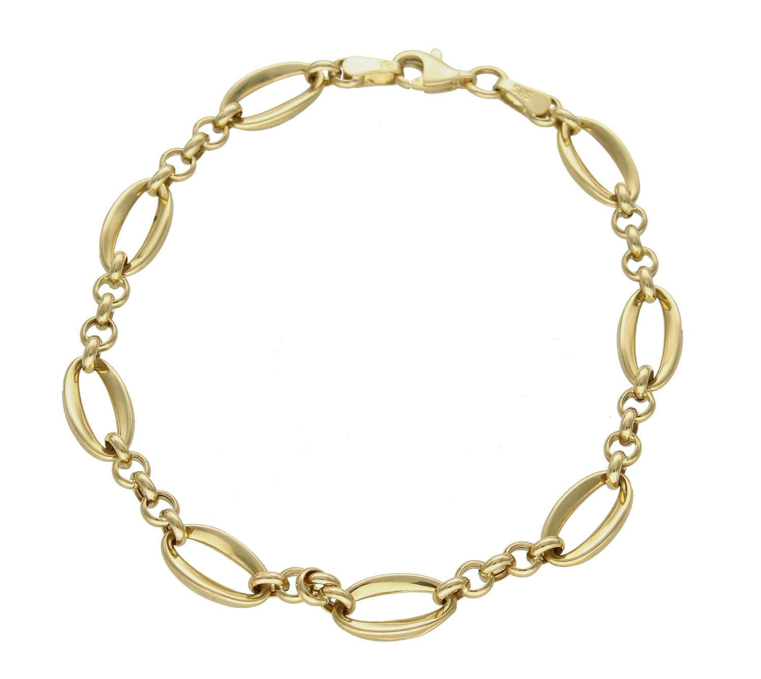 Złota damska bransoletka 585 o splocie  łezki przeplatane okrągłymi złotymi elementami.jpg