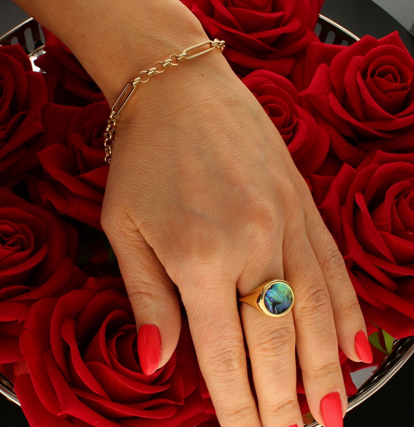 Złota damska bransoletka 585 okrągłe ogniwka z zaokrąglonymi prostokątami DIA-BRA-9793-585..jpg