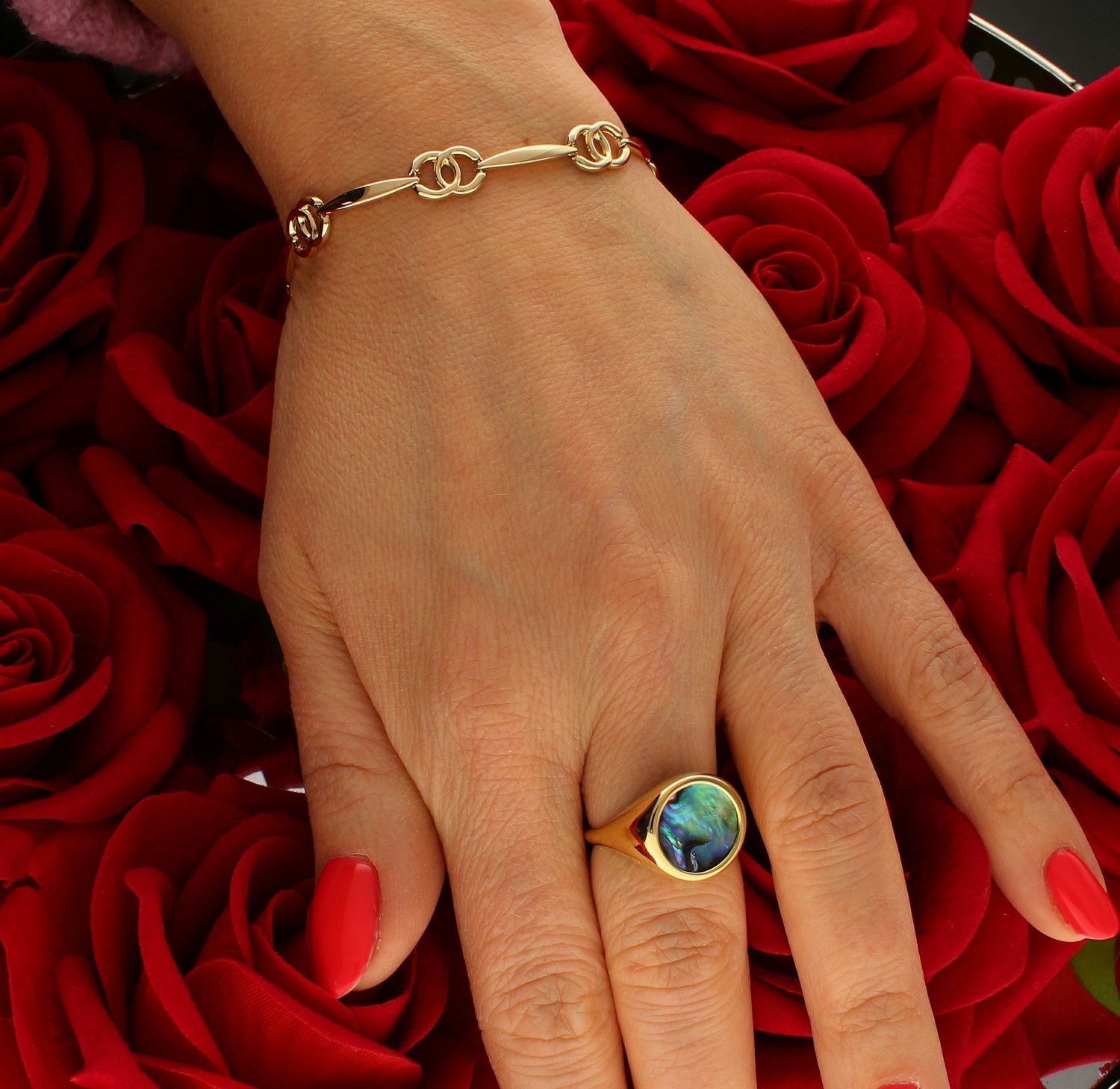 Złota damska bransoletka podłużne blaszki  z podwójnymi kółkami 585 DIA-BRA-9796-585..jpg