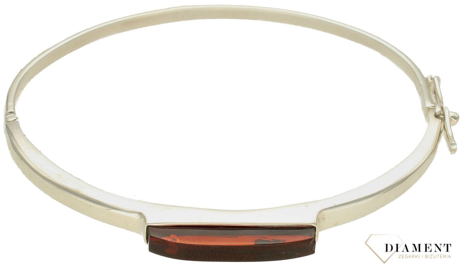 Srebrna sztywna bransoletka damska z ciemnobrązowym bursztynem bałtyckim DIA-BRA-9953-925. Srebrna bransoletka damska idealna na.jpg