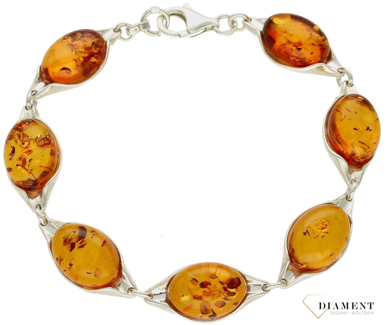 Srebrna bransoletka damska z brązowym bursztynem bałtyckim DIA-BRA-9955-925. Srebrna bransoletka damska idealna na prezent. Bran.jpg