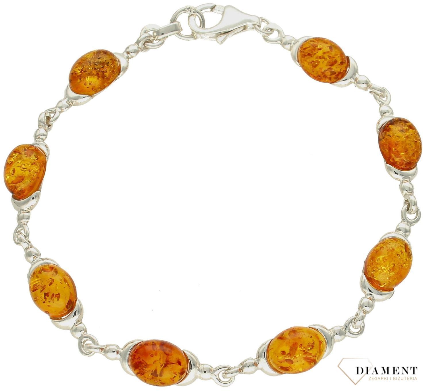 Srebrna bransoletka damska z miodowym bursztynem bałtyckimDIA-BRA-9961-925. Srebrna bransoletka damska idealna na prezent. Brans.jpg