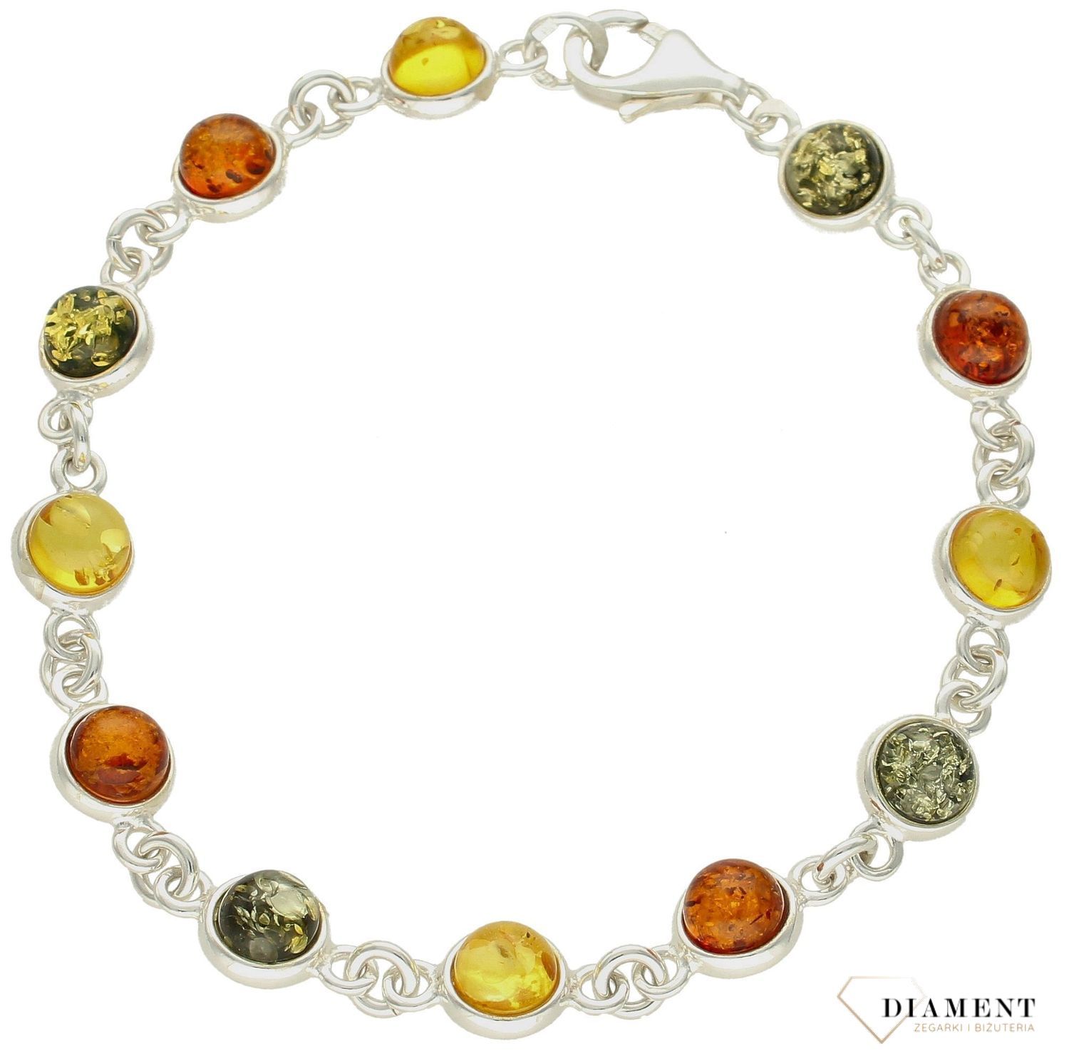 Srebrna bransoletka damska z wielobarwnym bursztynem bałtyckim DIA-BRA-9969-925. Srebrna bransoletka damska idealna na prezent..jpg