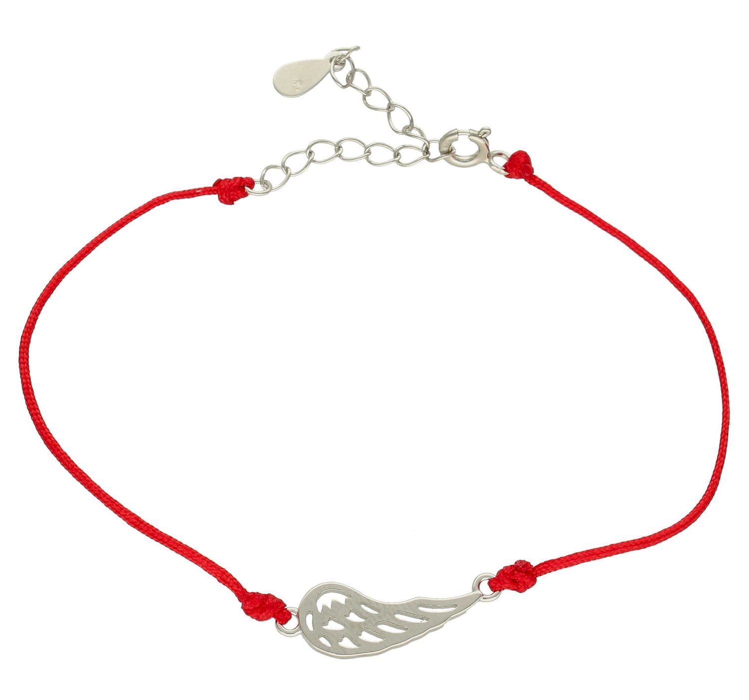 Srebrne bransoletka damska 925 skrzydełko na czerwonym sznureczku DIA-BRA-9974-925. Srebrna bransoletka damska idealna na prezent dla kobiety. Bransoletka na czerwonym sznureczku. Bransoletka na sznureczku ze skrzydełkiem.   (3).jpg