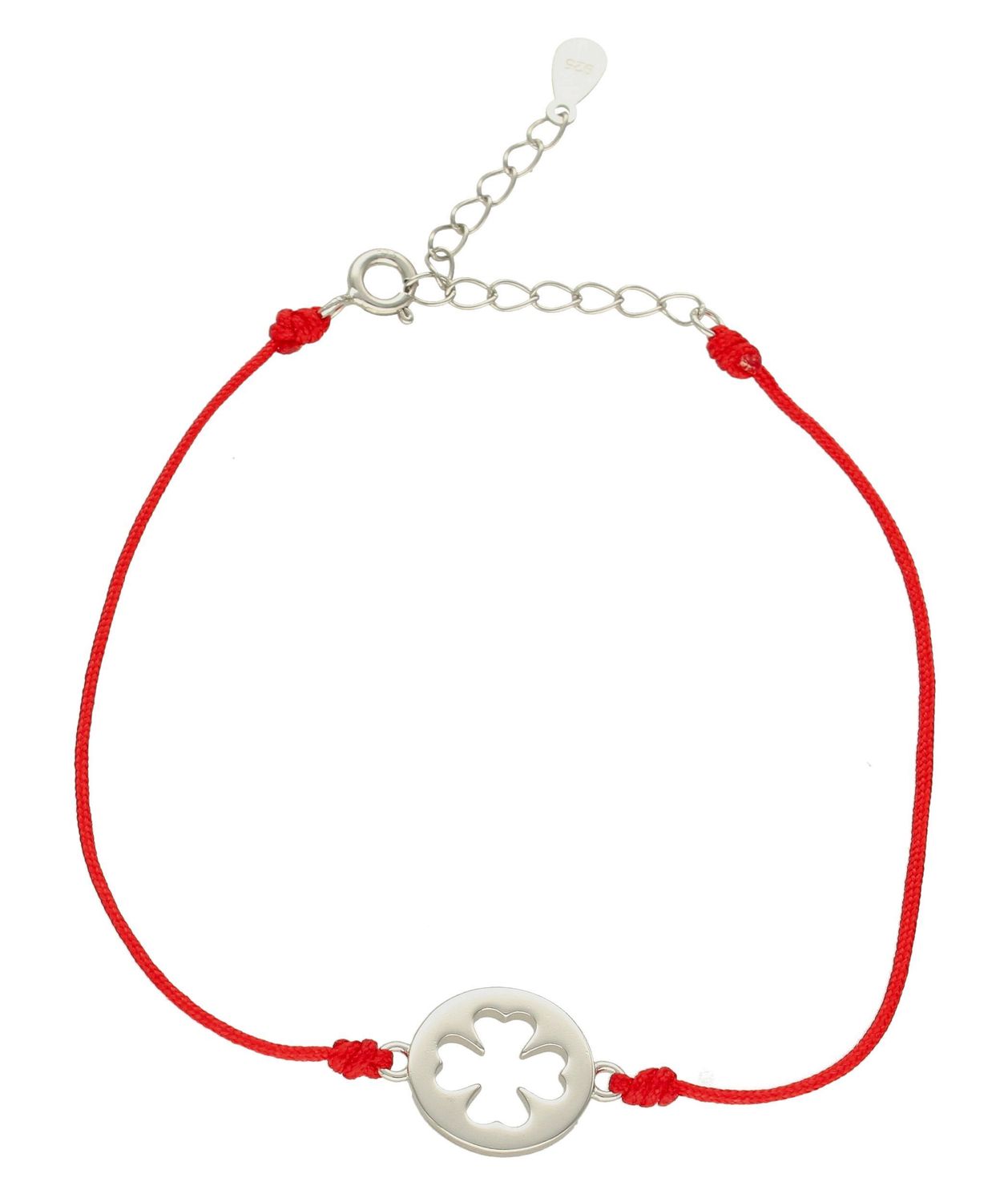 Srebrne bransoletka damska 925 koniczynka w kółku na czerwonym sznureczku DIA-BRA-9979-925 (3).jpg