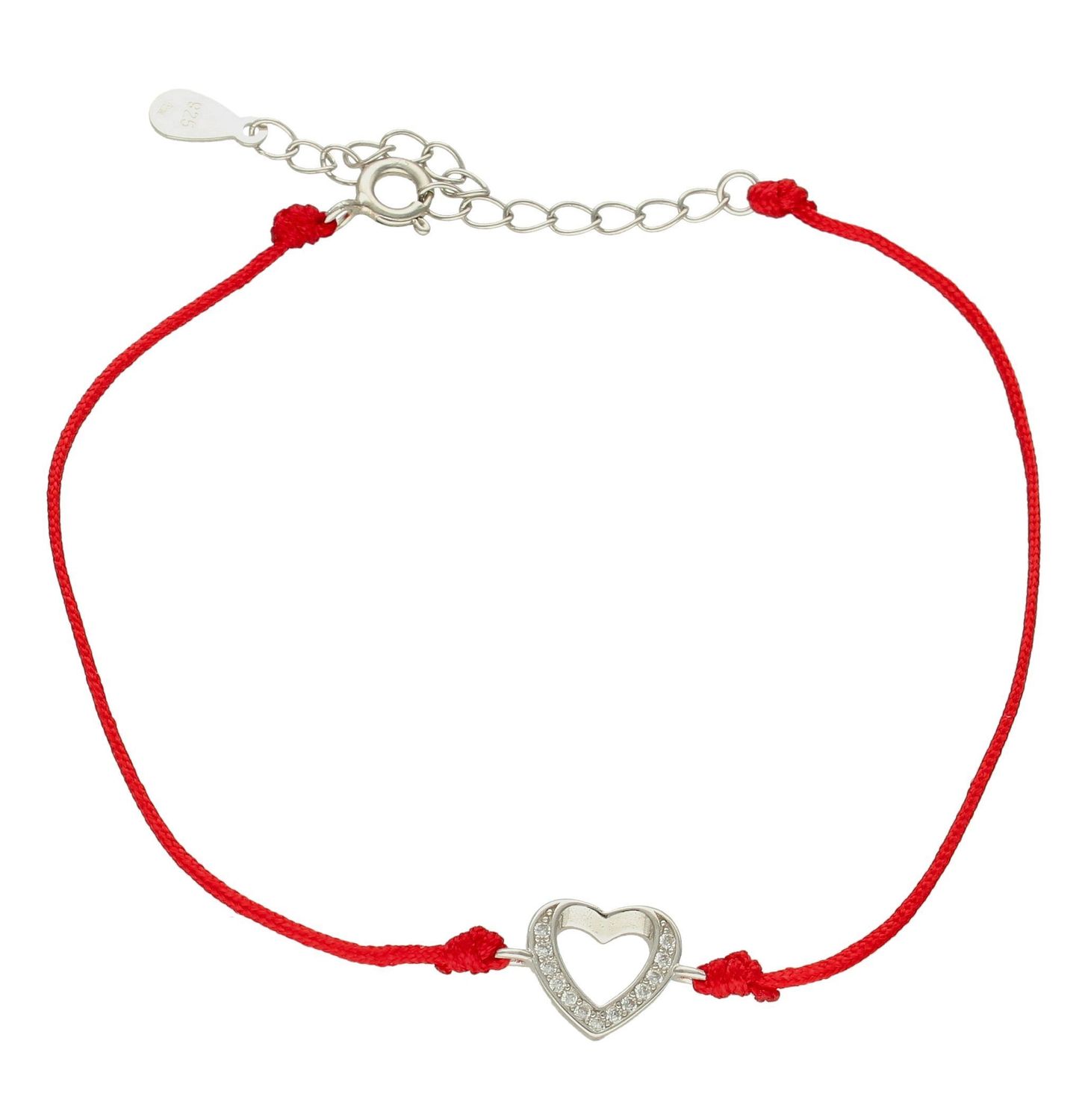 Srebrne bransoletka damska 925 serduszko z cyrkoniami na czerwonym sznureczku DIA-BRA-9981-925. Srebrna bransoletka damska idealna na prezent dla kobiety. Bransoletka na czerwonym sznureczku. Bransoletka na sznureczku ze ser.jpg