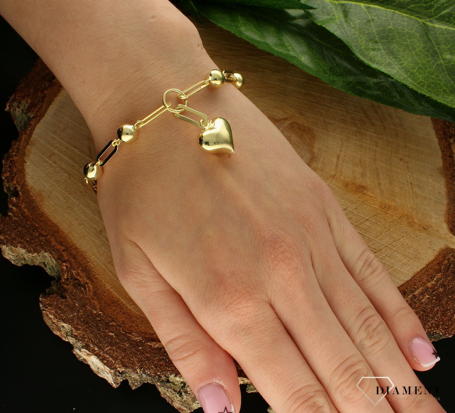 Srebrna bransoletka damska 925 pozłacana z kulkami i sercem DIA-BRA-9983-925. Srebrna bransoletka damska pozłacana. Srebrna bransoletka damska z kulkami i sercem. Srebrna bransoletka idealna na prezent dla kobiety (3).jpg