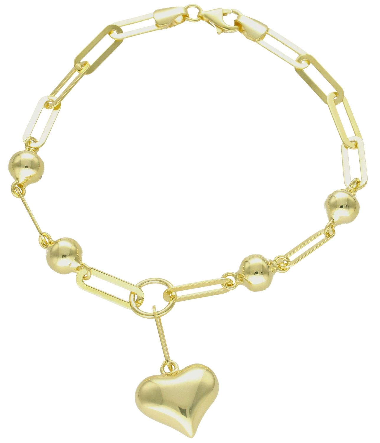 Srebrna bransoletka damska 925 pozłacana z kulkami i sercem DIA-BRA-9983-925. Srebrna bransoletka damska pozłacana. Srebrna bransoletka damska z kulkami i sercem. Srebrna bransoletka idealna na prezent dla kobiety (3).jpg