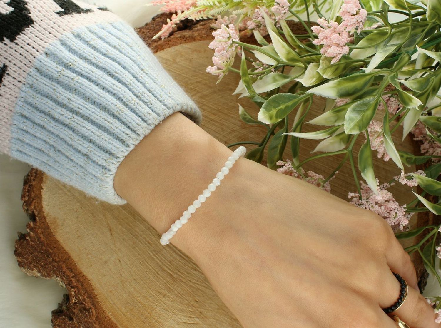 Bransoletka damska stalowa z kamieniem księżycowym – długość 17+2 cm księżycowy.jpg