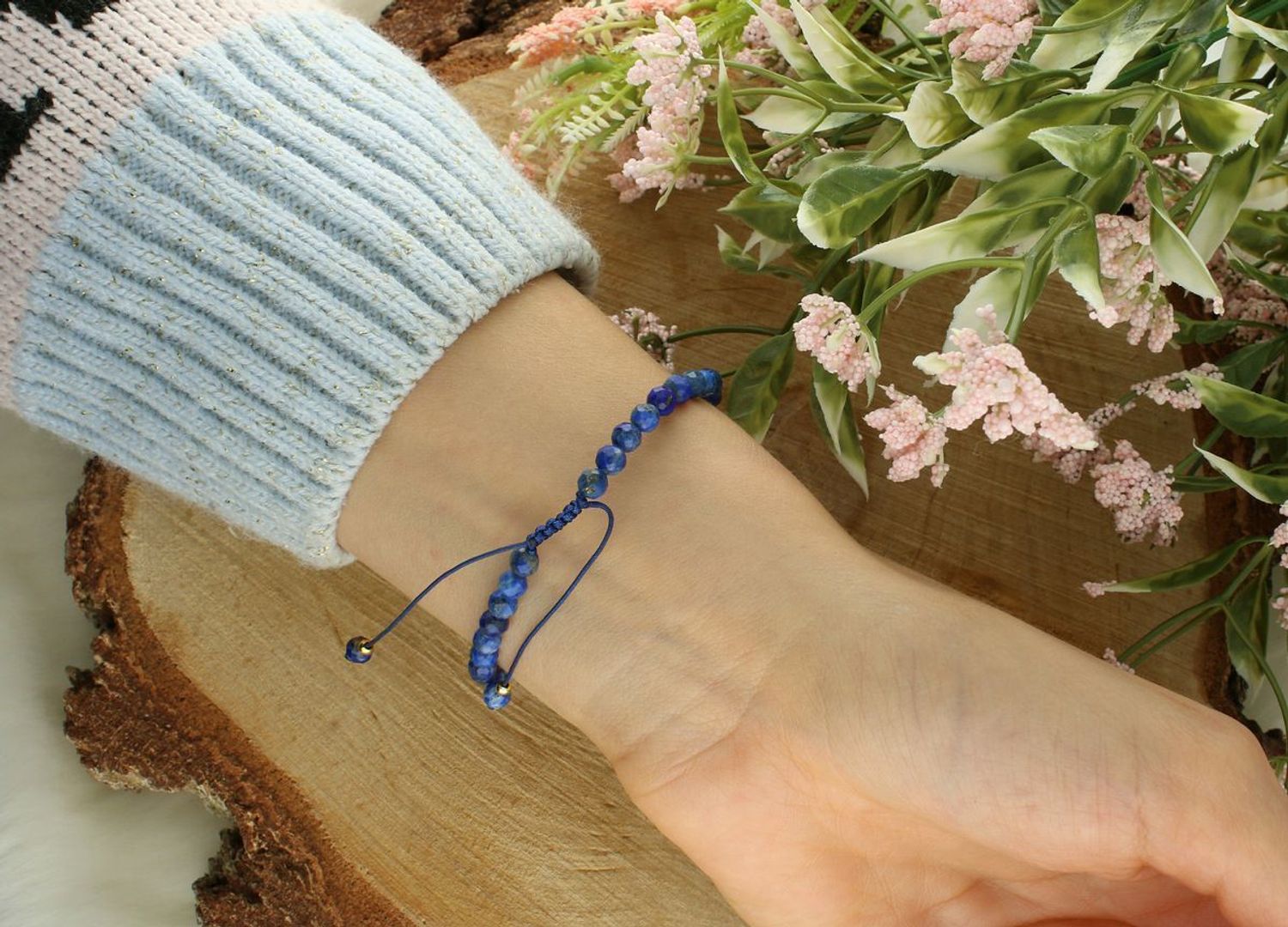 Bransoletka damska stalowa na granatowym sznureczku z lapisem – DIA-BRA-AB1692134-STAL blue.jpg